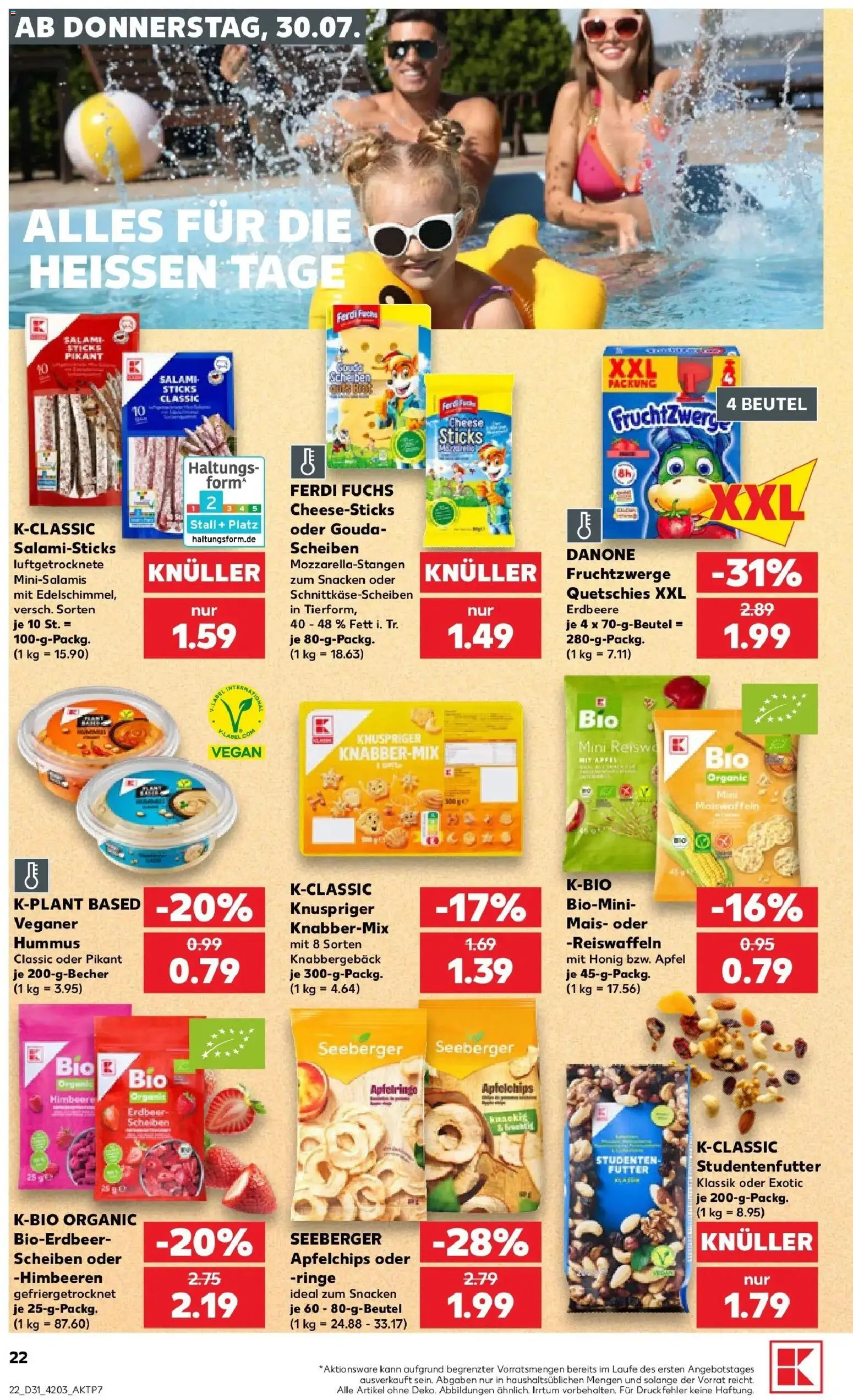 Kaufland Prospekt Buchen – gültig ab 30.07.2026 | Seite: 22 | Produkte: Himbeeren, Fruchtzwerge, Äpfel, Salami