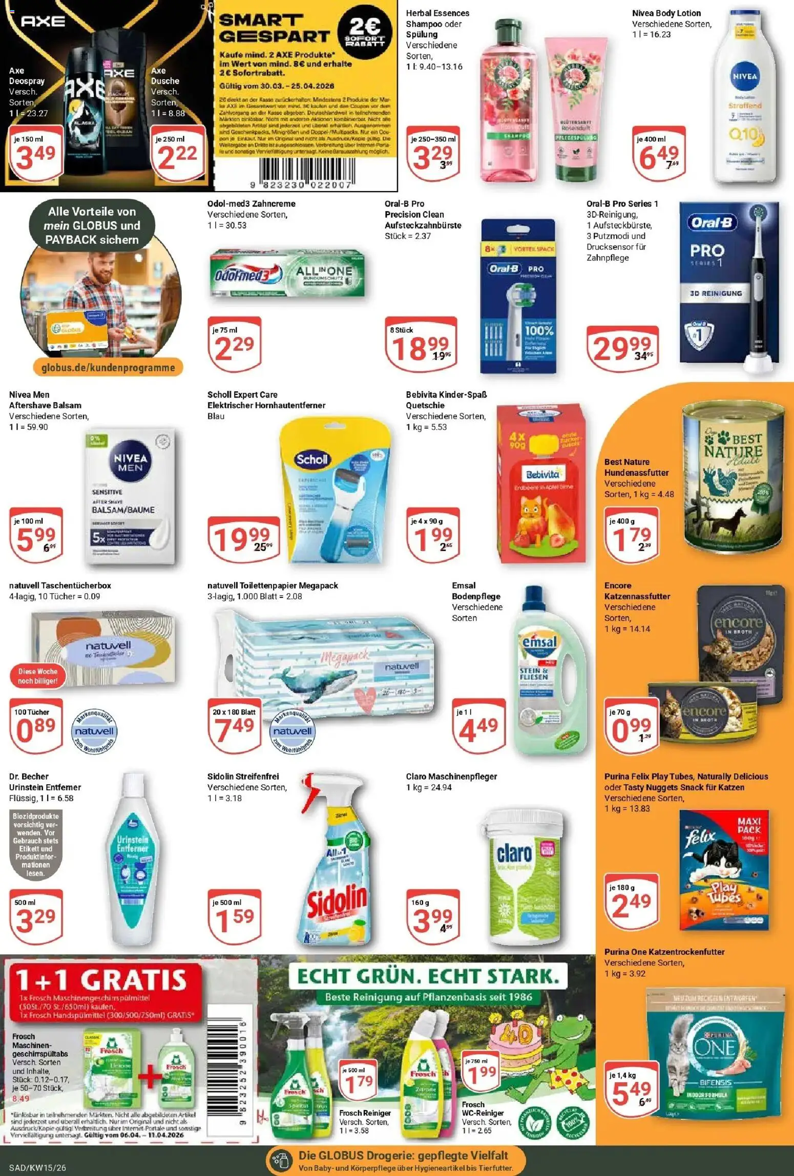 Globus prospekt Schwandorf	 – gültig ab 07.04.2026 | Seite: 16 | Produkte: Purina one, Shampoo, Spülung, Axe