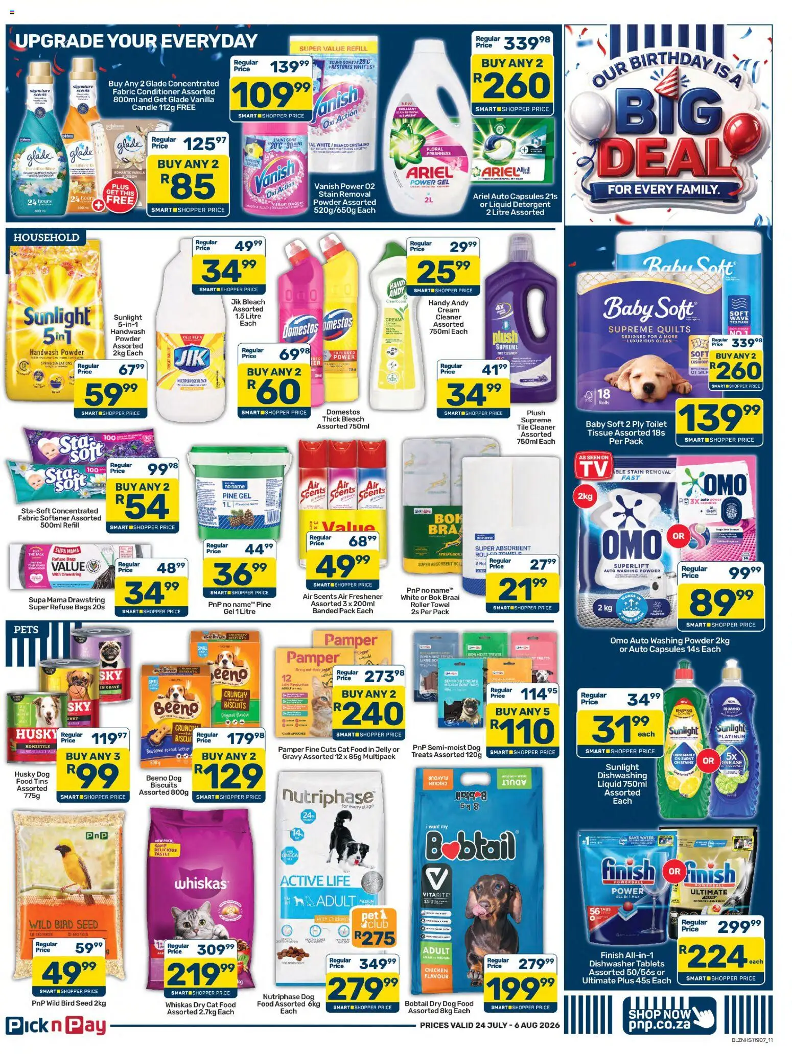 New Pick n Pay catalogue – valid from 24/07/2026 | Page: 11 | Products: Biscuits, Washing powder, Fabric softener, Detergent