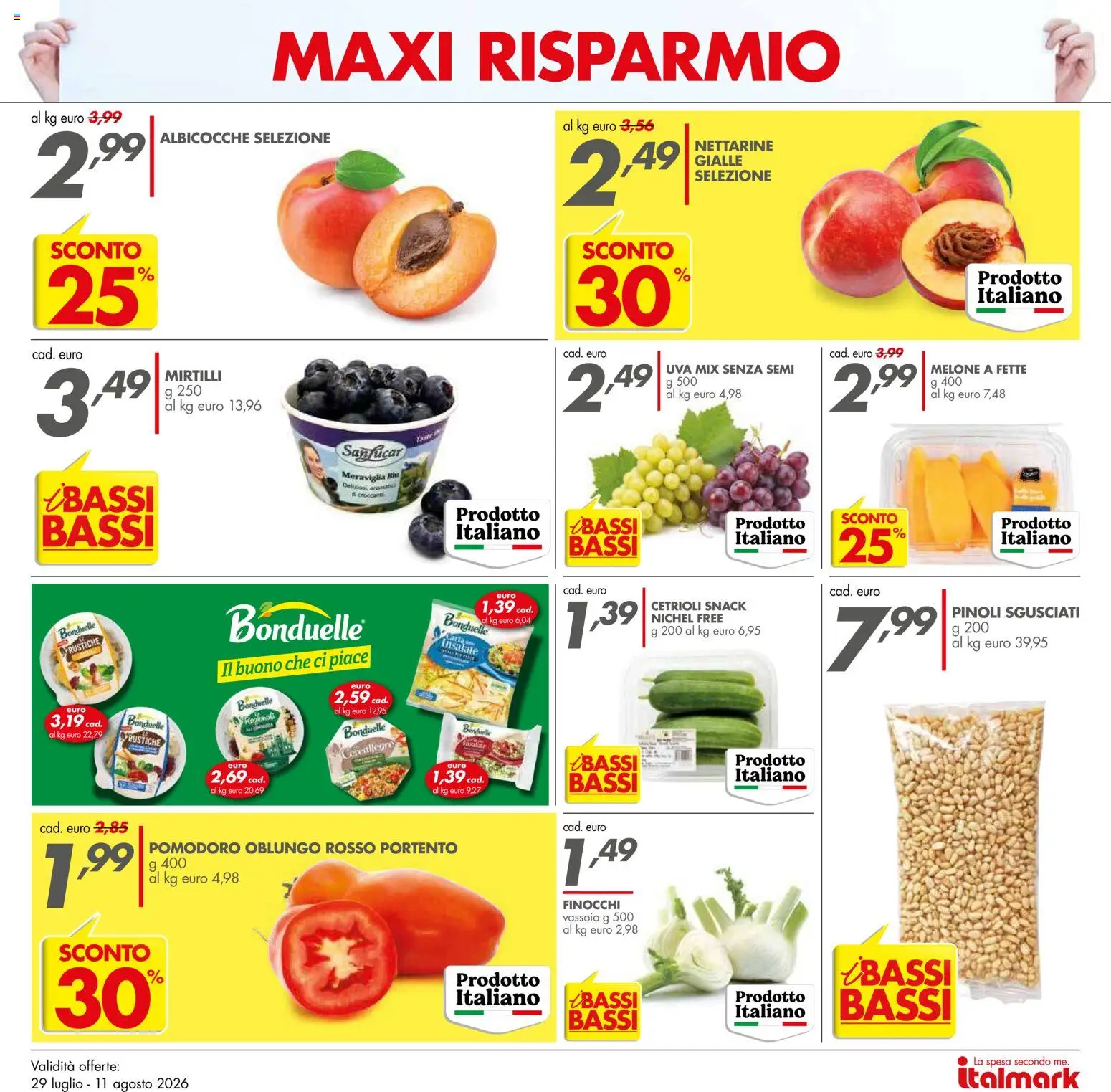 Volantino Italmark del 29/07/2026 | Pagina: 19 | Prodotti: Cetrioli, Melone, Albicocche, Vassoio