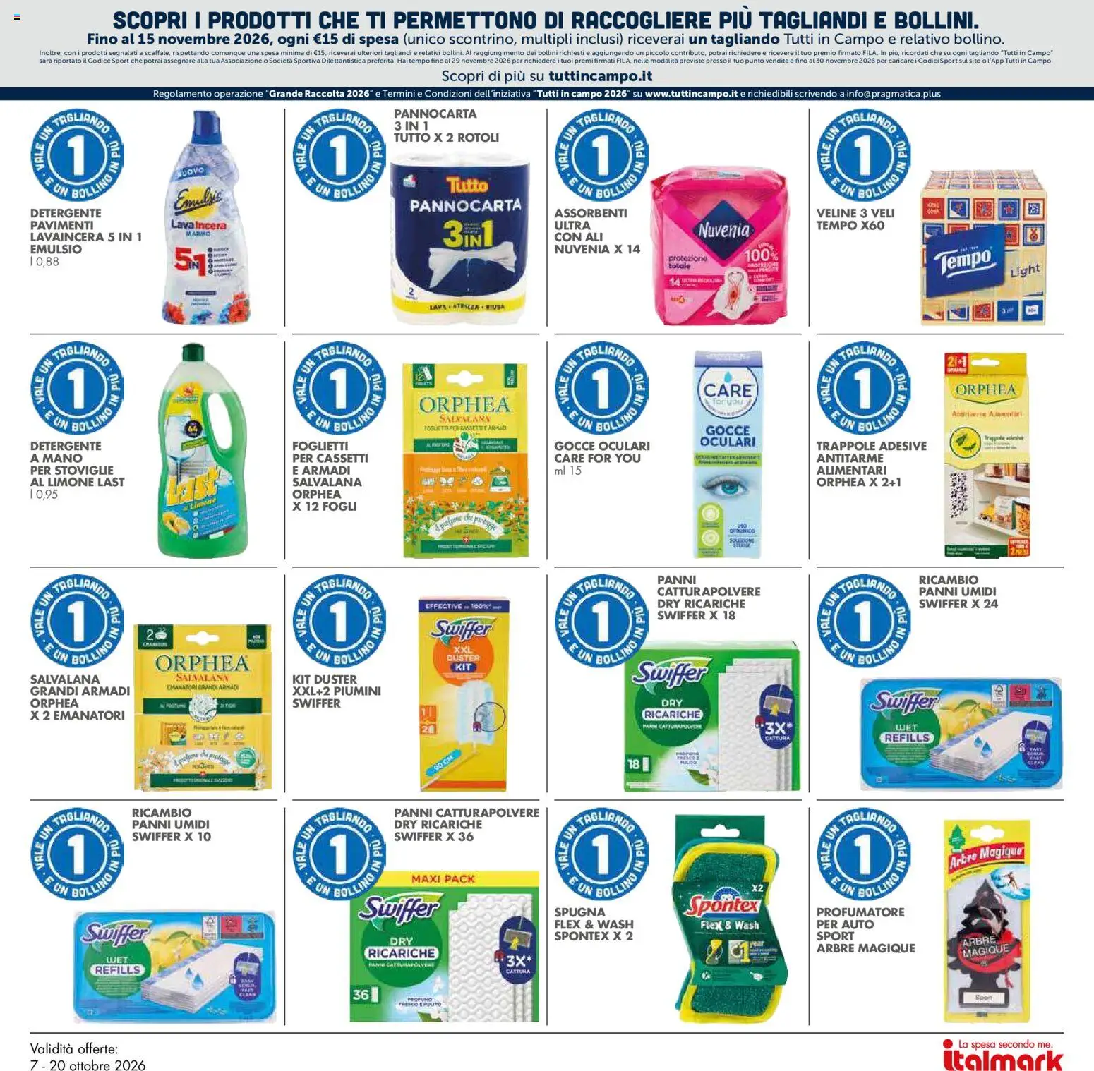 Volantino Italmark del 07/10/2026 | Pagina: 27 | Prodotti: Veline, Detergente, Assorbenti, Panni
