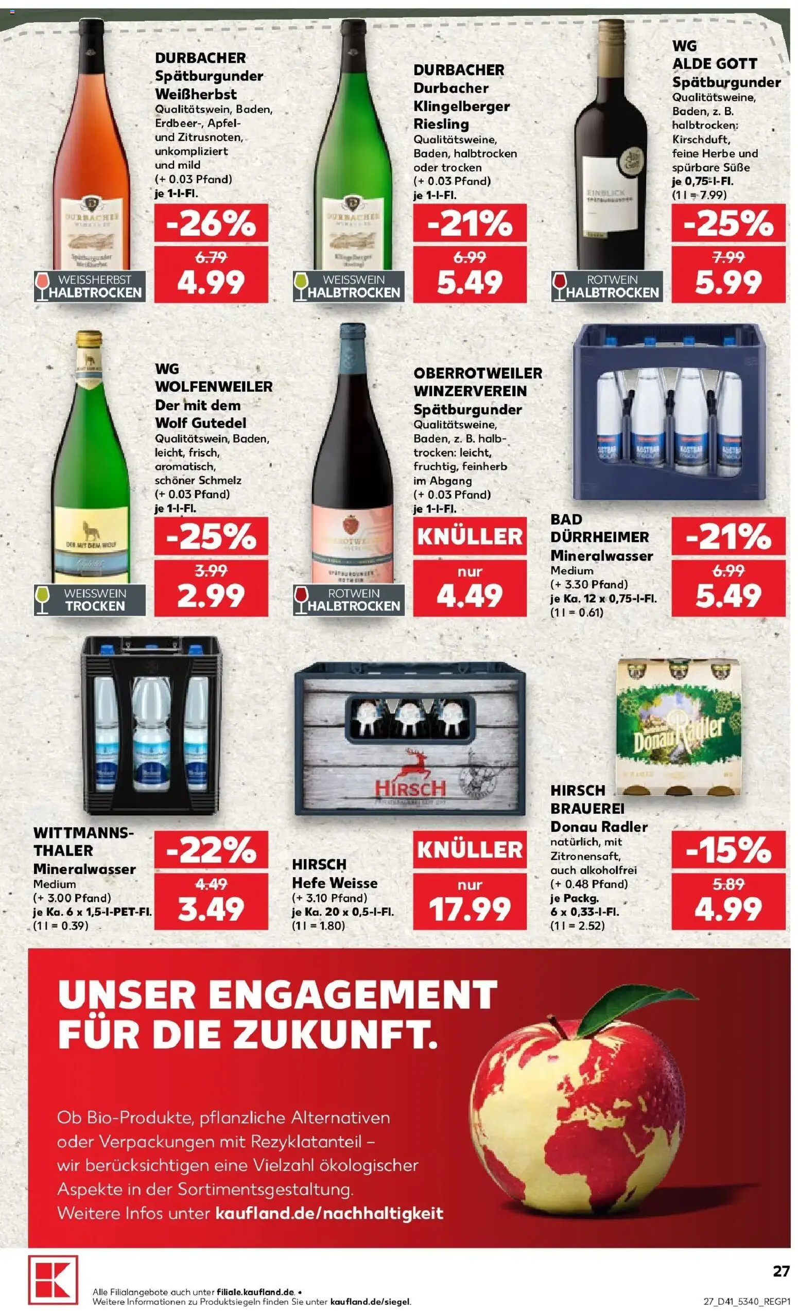 Prospekt Kaufland ab 08.10.2026 » Angebote Online zum Blättern | Seite: 27 | Produkte: Weißwein, Rotwein, Äpfel, Radler