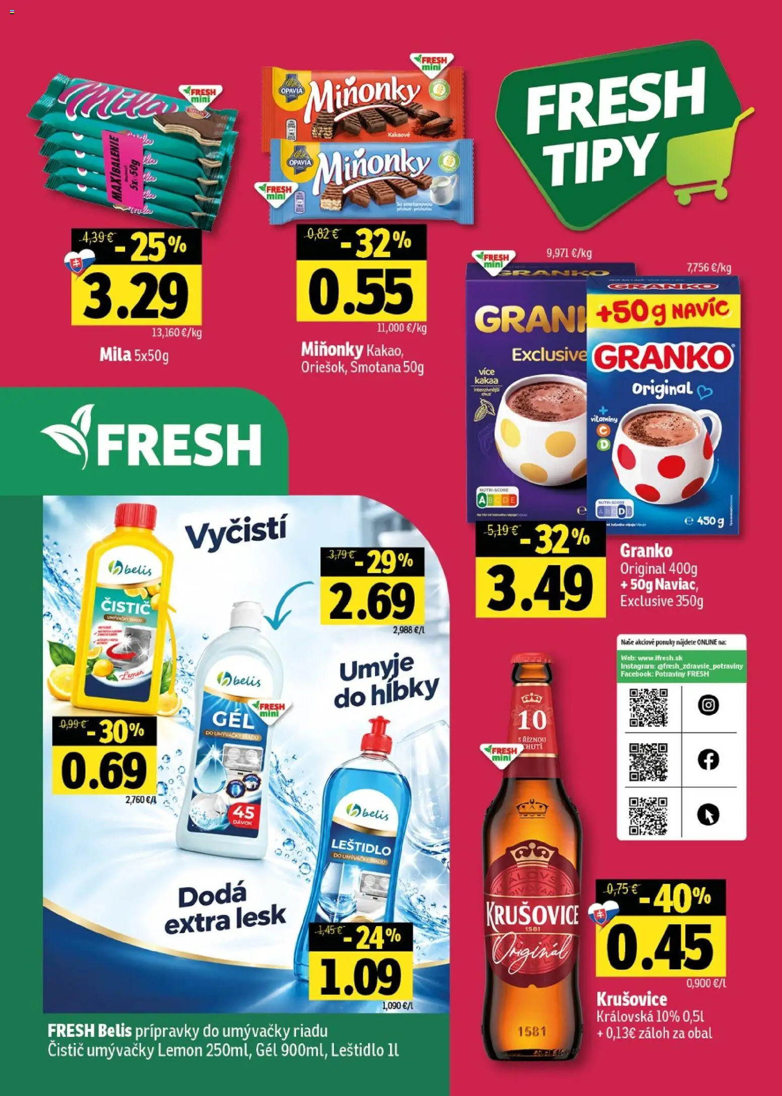 Nové Fresh akcie – leták je platný od 22.10.2026 | Strana: 52 | Produkty: Smotana, Krušovice, Mila, Granko