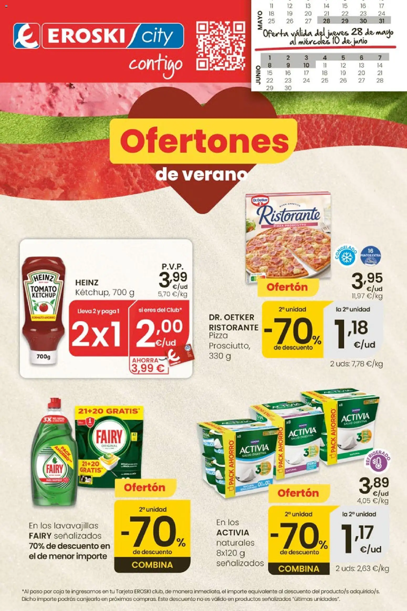 Eroski Ofertones de verano │ válido desde el 28.05.2026 | Página: 1 | Productos: Pizza, Té, Lavavajillas, Caja
