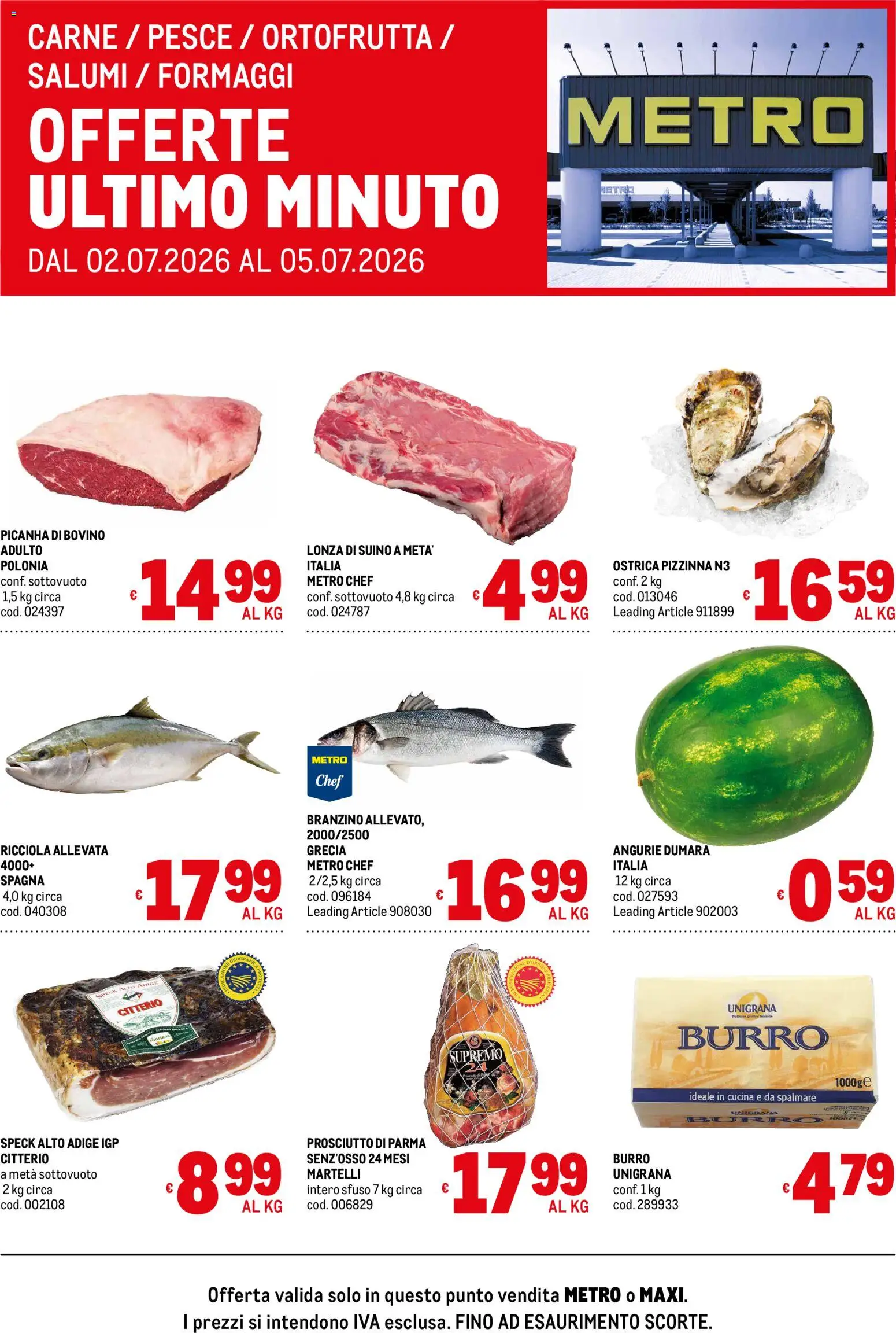 Volantino Metro del 02/07/2026 | Pagina: 1 | Prodotti: Pesce, Suino, Prosciutto, Burro