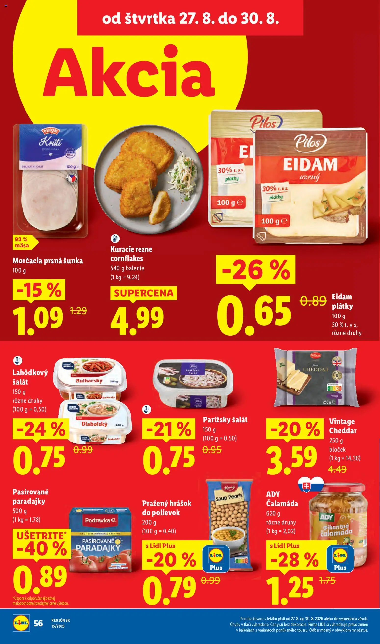Nové Lidl akcie – leták je platný od 24.08.2026 | Strana: 74 | Produkty: Eidam, Kuracie rezne, Cornflakes, Rezne