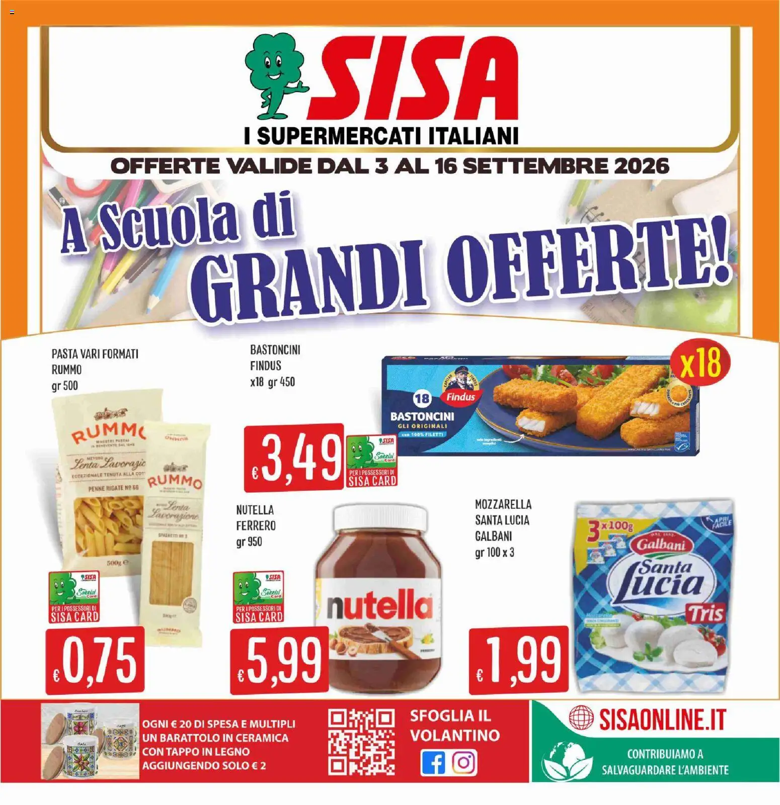 Volantino SISA del 03/09/2026 | Pagina: 1 | Prodotti: Rummo, Mozzarella, Pasta, Nutella