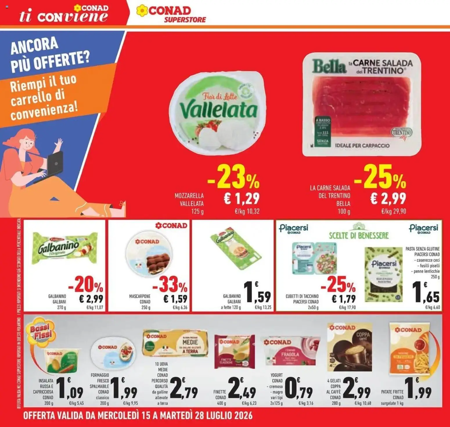 Volantino Conad del 14/07/2026 | Pagina: 28 | Prodotti: Latte, Carne, Insalata russa, Terra