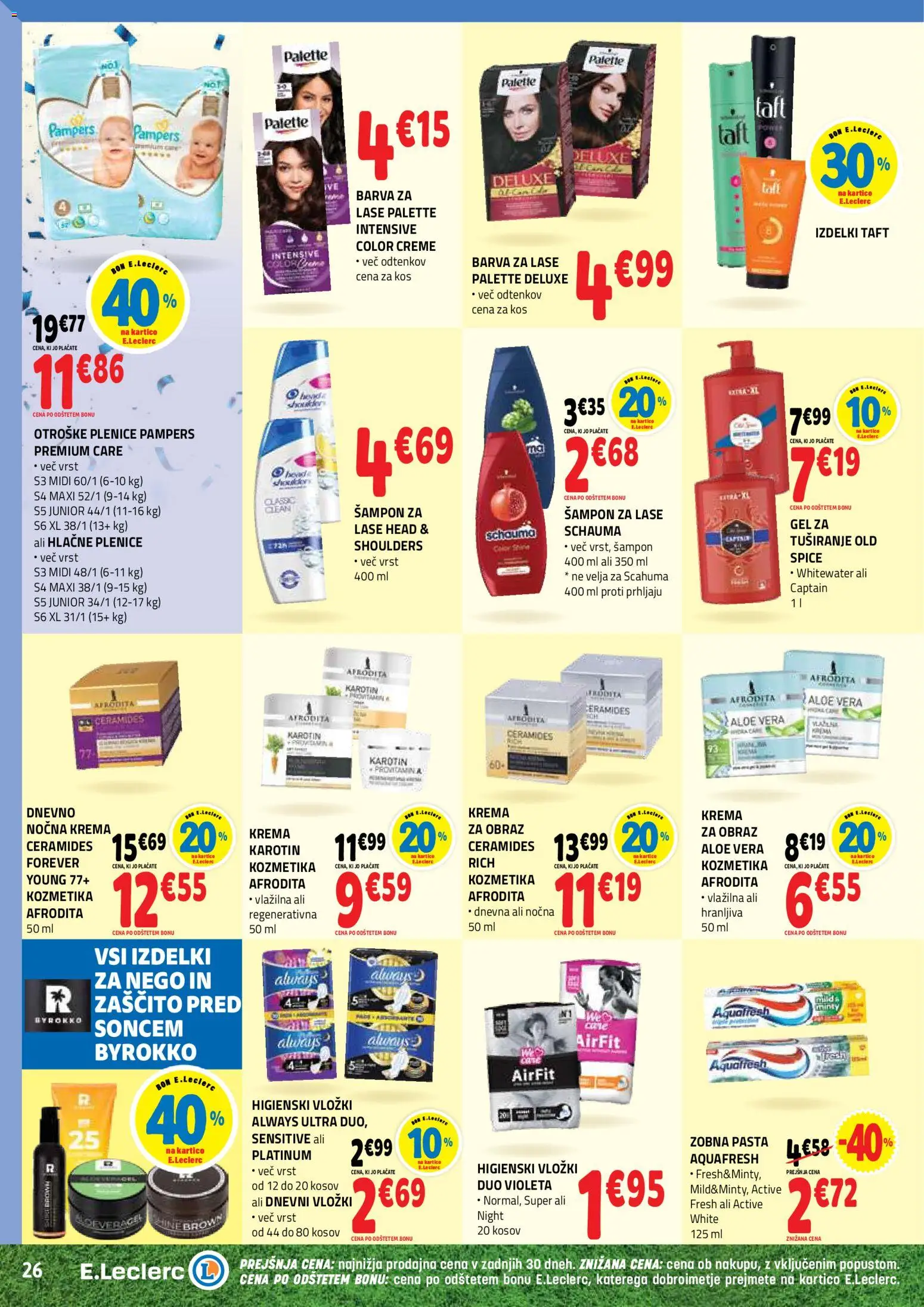 Novi E.leclerc katalog ponudbe – veljaven od 17.06.2026 | Stran: 26 | Izdelki: Higienski vložki, Vložki, Kos, Barva