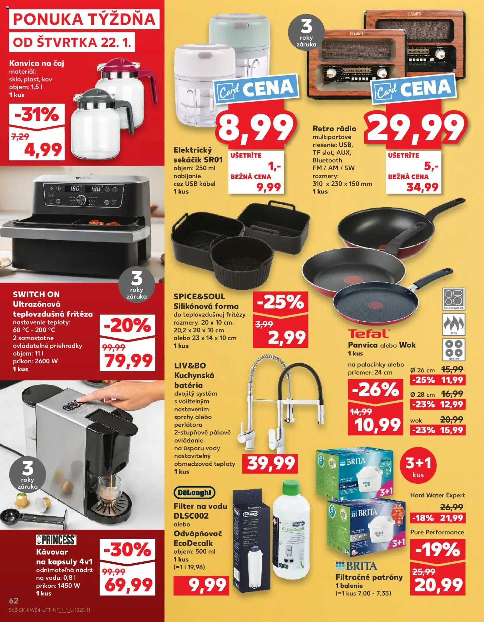 Nové Kaufland akcie – leták je platný od 22.01.2026 | Strana: 62 | Produkty: Filter na vodu, Fritéza, Teplovzdušná frítéza, Kávovar
