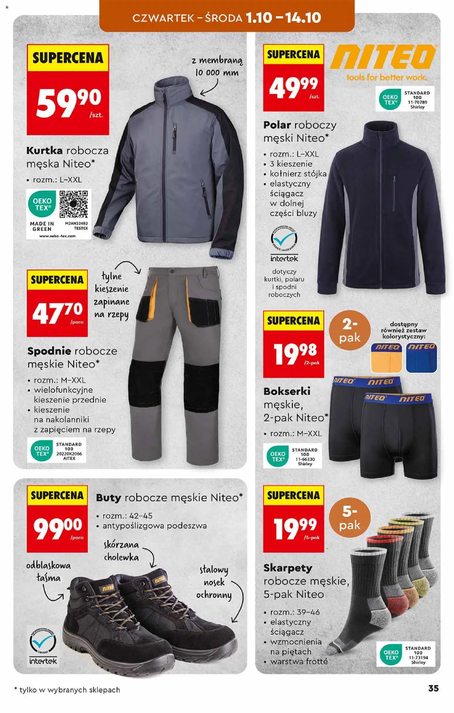 Biedronka gazetka - Hity i inspiracje od 26.09.2026 | Strona: 35 | Produkty: Kurtka, Bokserki, Buty, Spodnie robocze