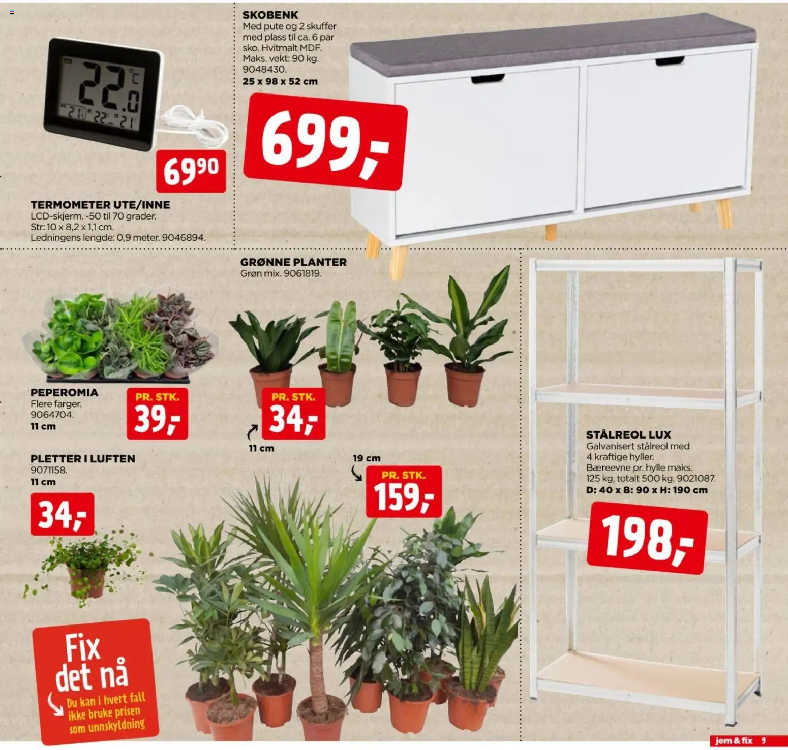 {H1} | Side: 9 | Produkter: Planter, Vekt, Termometer, Hylle