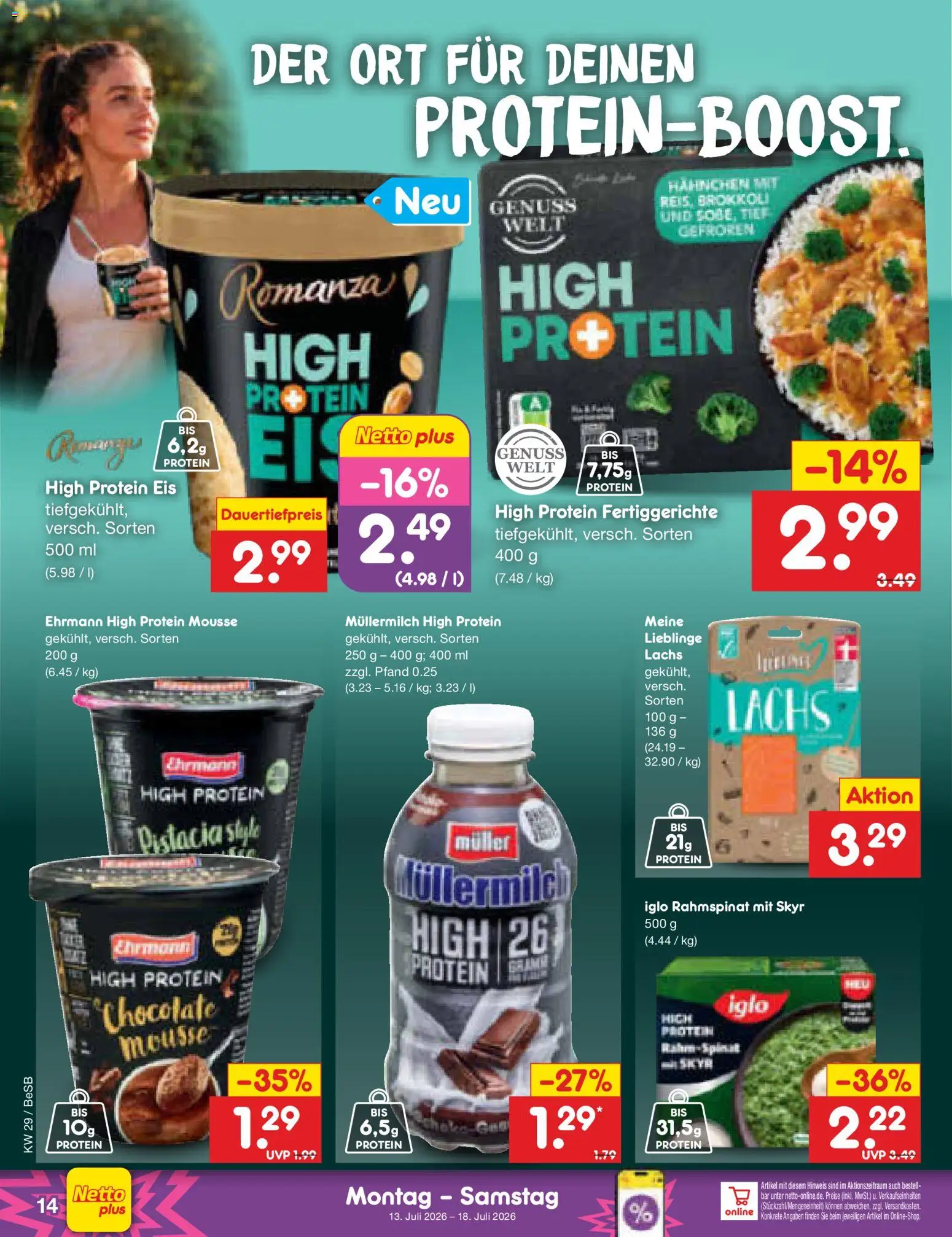 Netto Marken-Discount Prospekt – gültig ab 13.07.2026 | Seite: 18 | Produkte: Hahnchen, Iglo, Müllermilch, Muller mullermilch