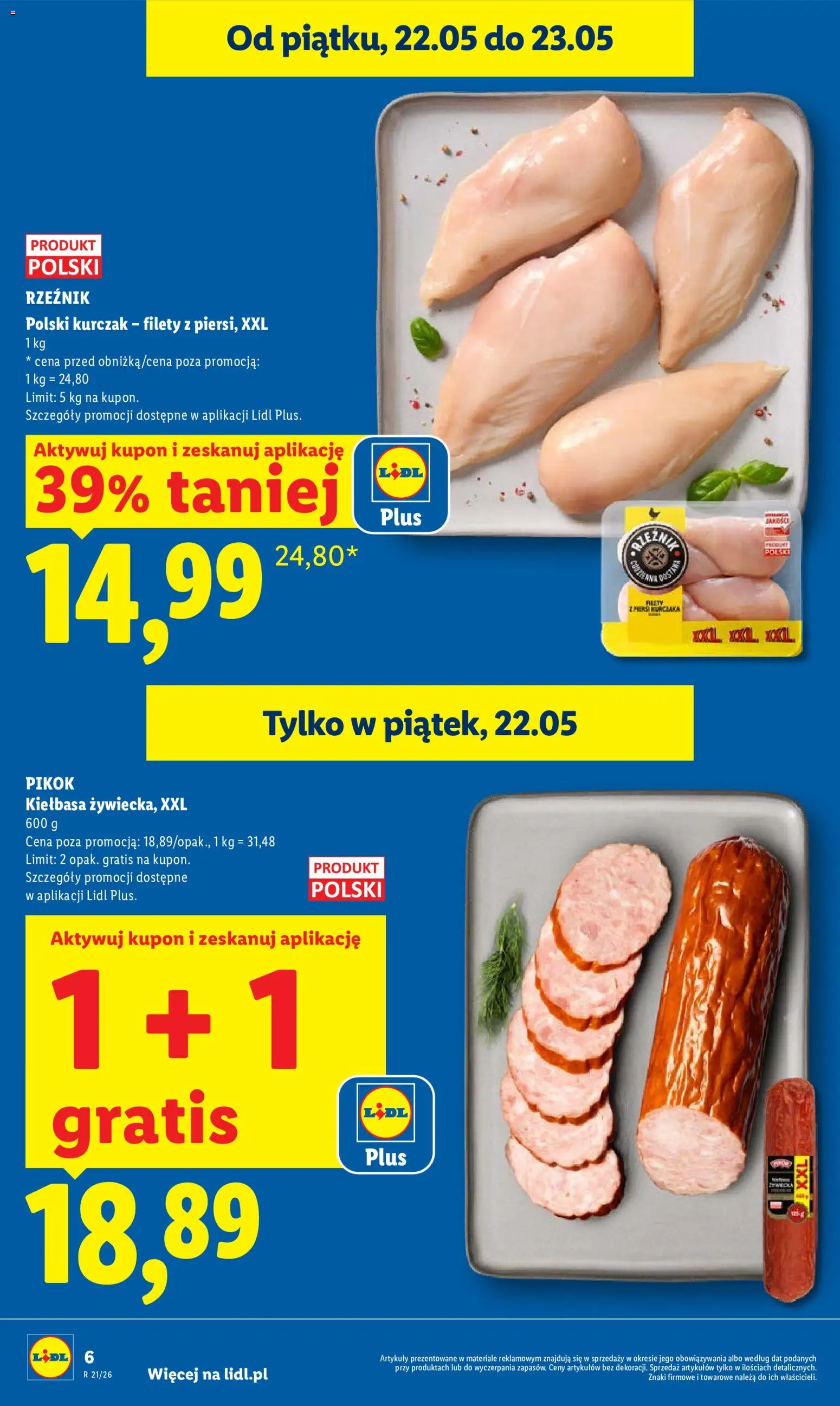 Lidl gazetka od 21.05.2026 | Strona: 6 | Produkty: Kiełbasa, Kurczak