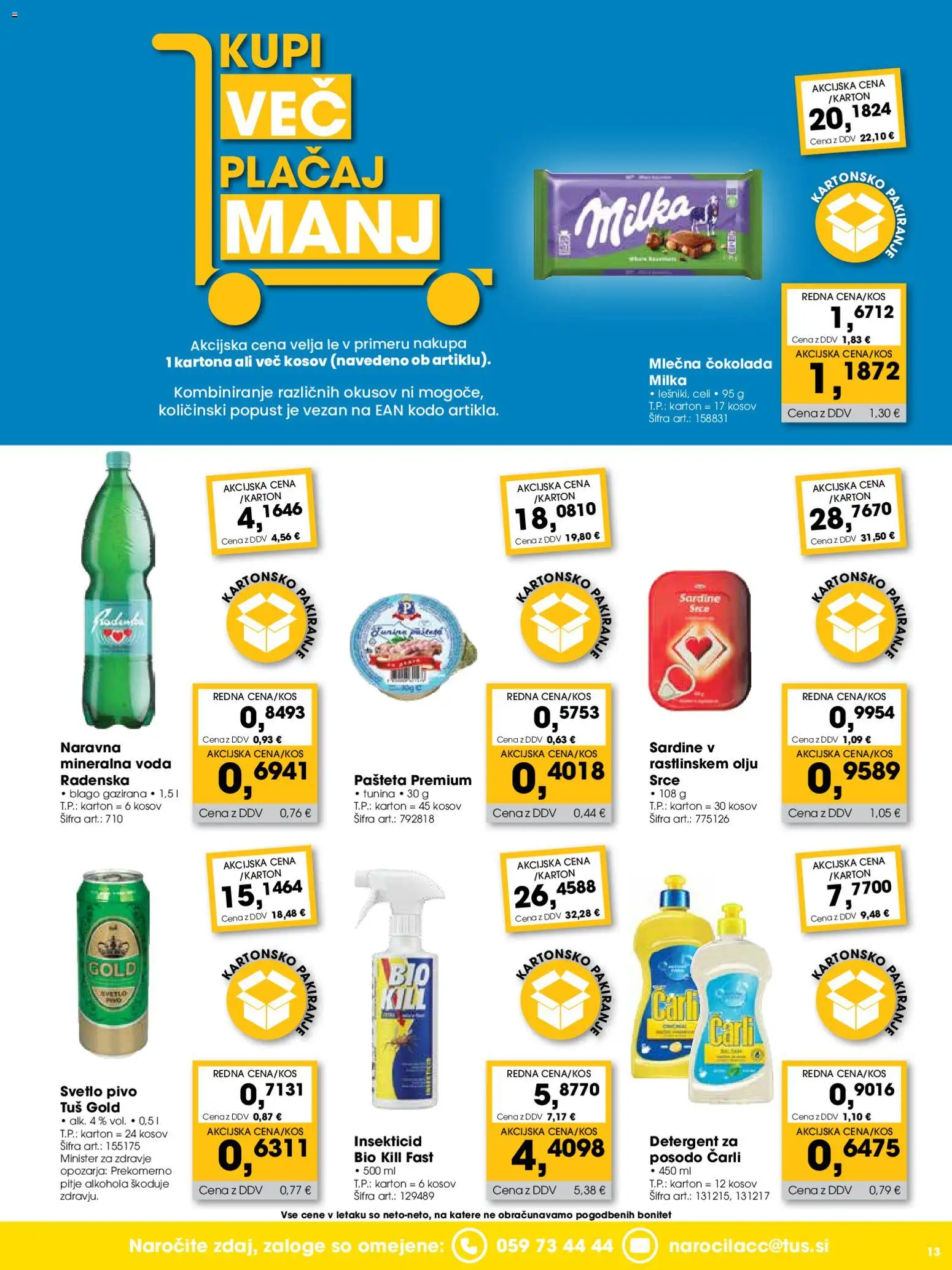 Novi Tuš katalog ponudbe – veljaven od 01.05.2026 | Stran: 13 | Izdelki: Pašteta, Sardine, Pivo, Detergent