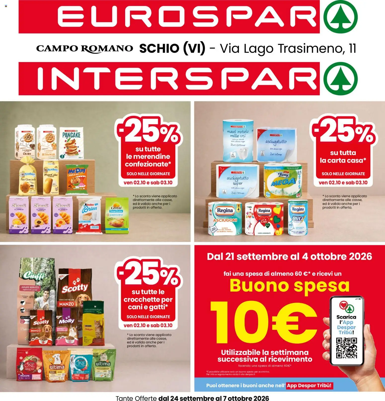 Volantino Eurospar del 24/09/2026 | Pagina: 1 | Prodotti: Madeleine, Cacao, Asciugatutto, Merendine