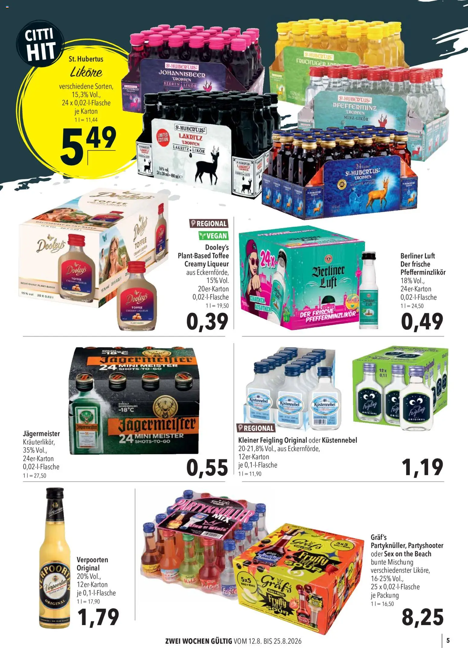 CITTI Markt Kioskwerbung – gültig ab 12.08.2026 | Seite: 5 | Produkte: Berliner, Likör, Kleiner feigling, Jägermeister