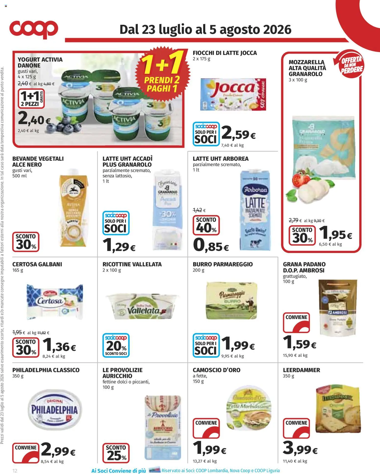 Volantino COOP del 23/07/2026 | Pagina: 12 | Prodotti: Yogurt, Mozzarella, Data, Grana Padano