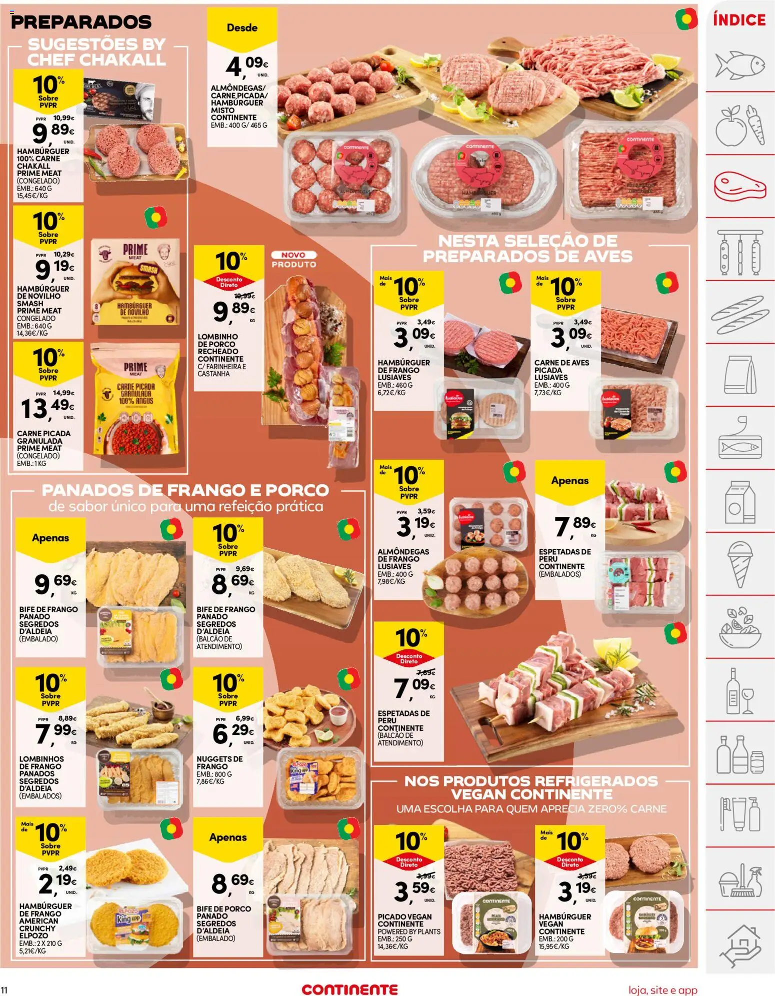 Continente folheto │ válido de 20/10/2026 | Página: 11 | Produtos: Bife de porco, Panados de frango, Bife, Nuggets