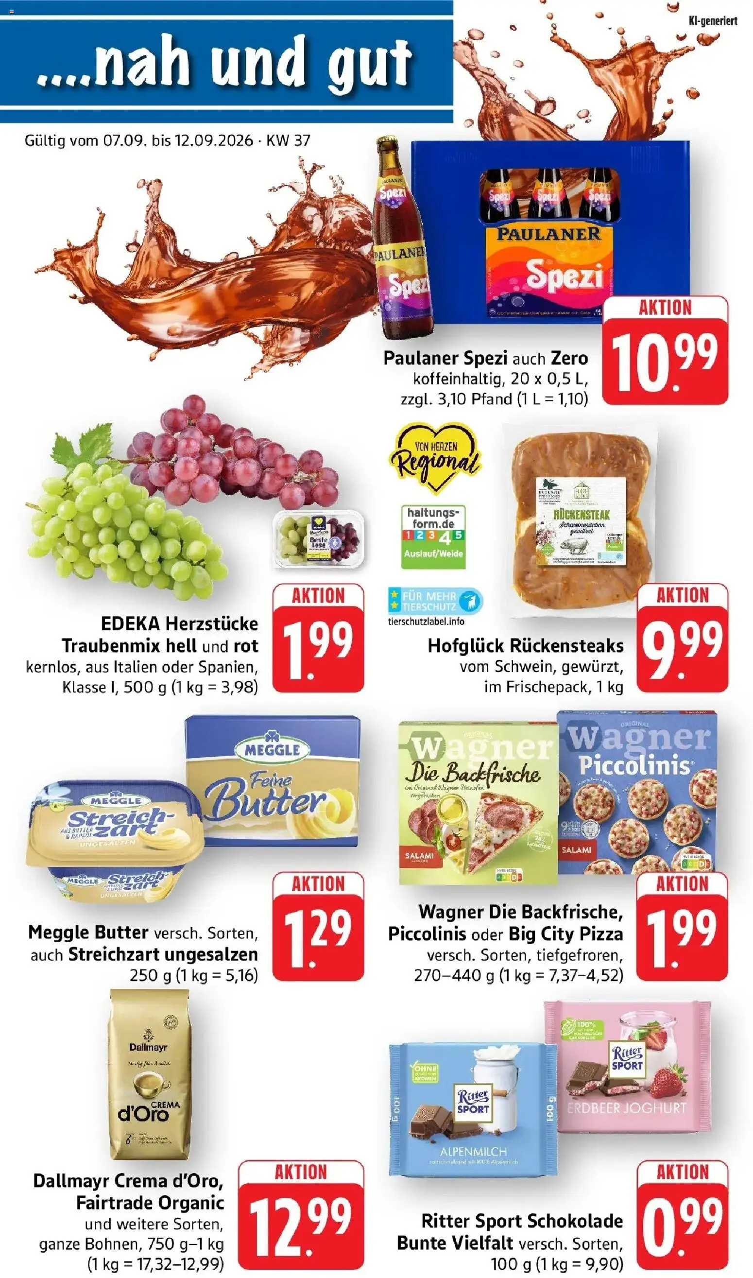 nah & gut Prospekt Birkendorf – gültig ab 07.09.2026 | Seite: 1 | Produkte: Joghurt, Paulaner spezi, Salami, Meggle butter