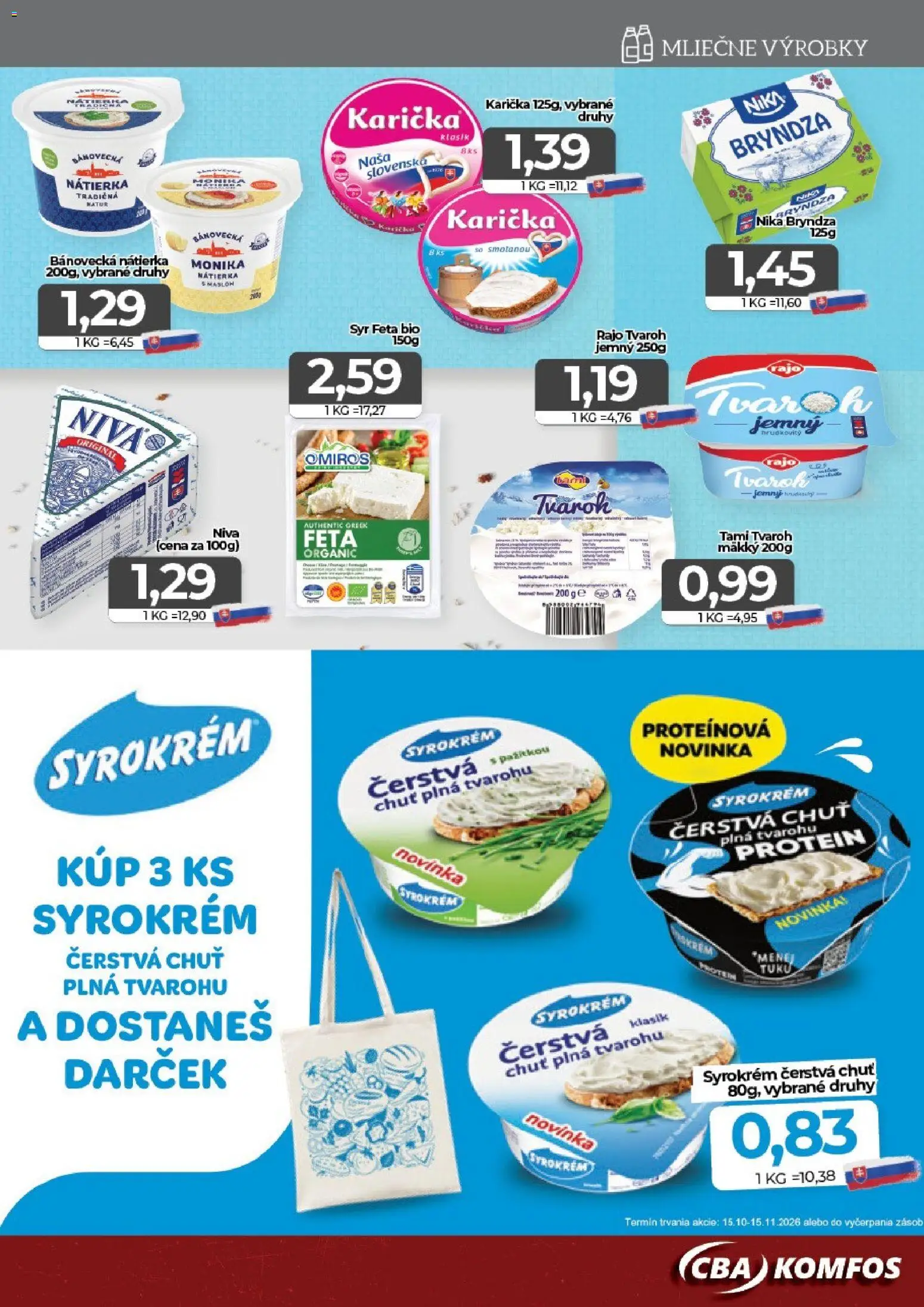 Nové CBA Komfos akcie – leták je platný od 23.10.2026 | Strana: 5 | Produkty: Syr, Protein, Bryndza, Tvaroh