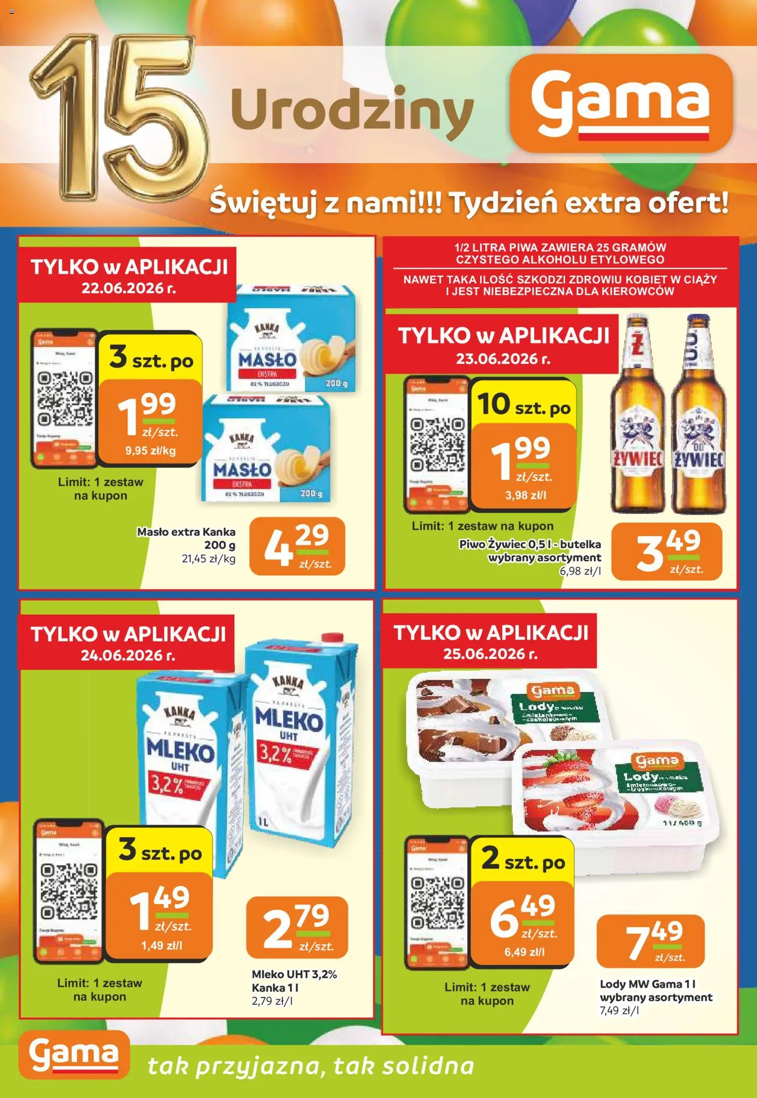 Gama gazetka od 18.06.2026 | Strona: 8 | Produkty: Mleko, Masło, Piwo, Lody