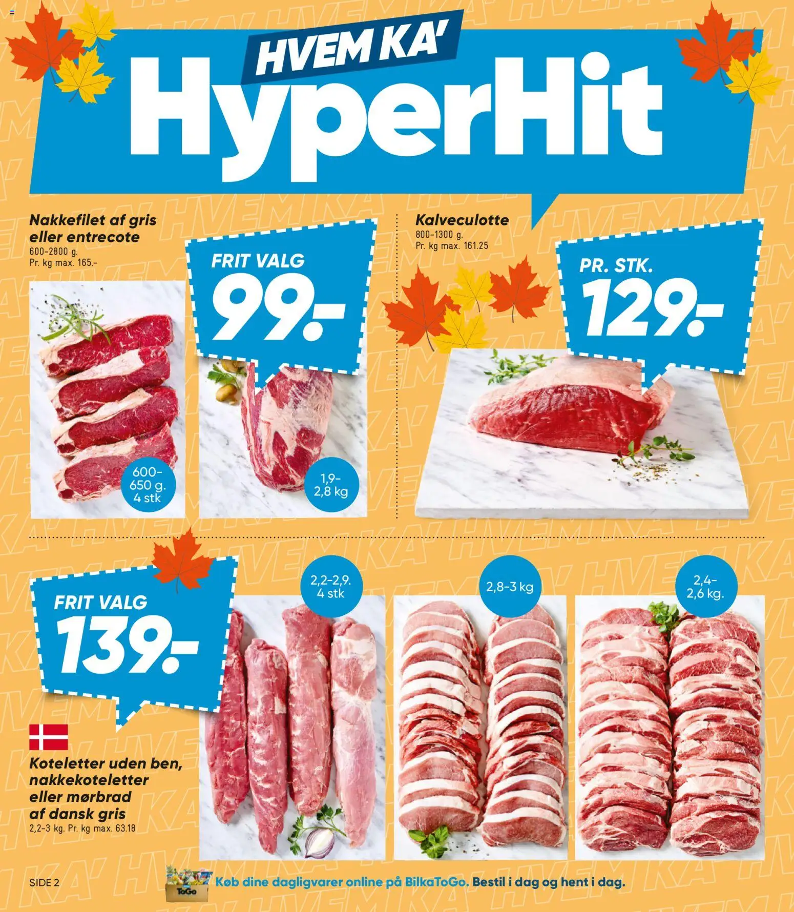 Bilka tilbudsavis – gyldig fra 11/09/2026 | Side: 2 | Produkter: Dagligvarer, Koteletter, Entrecote, Nakkefilet