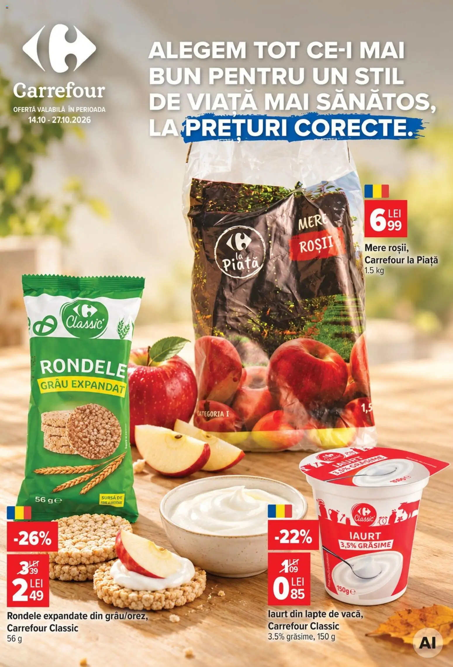 Noul catalog Carrefour – valabil de la 14.10.2026 | Pagină: 1 | Produse: Carrefour Classic, Lapte, Iaurt, Roșii