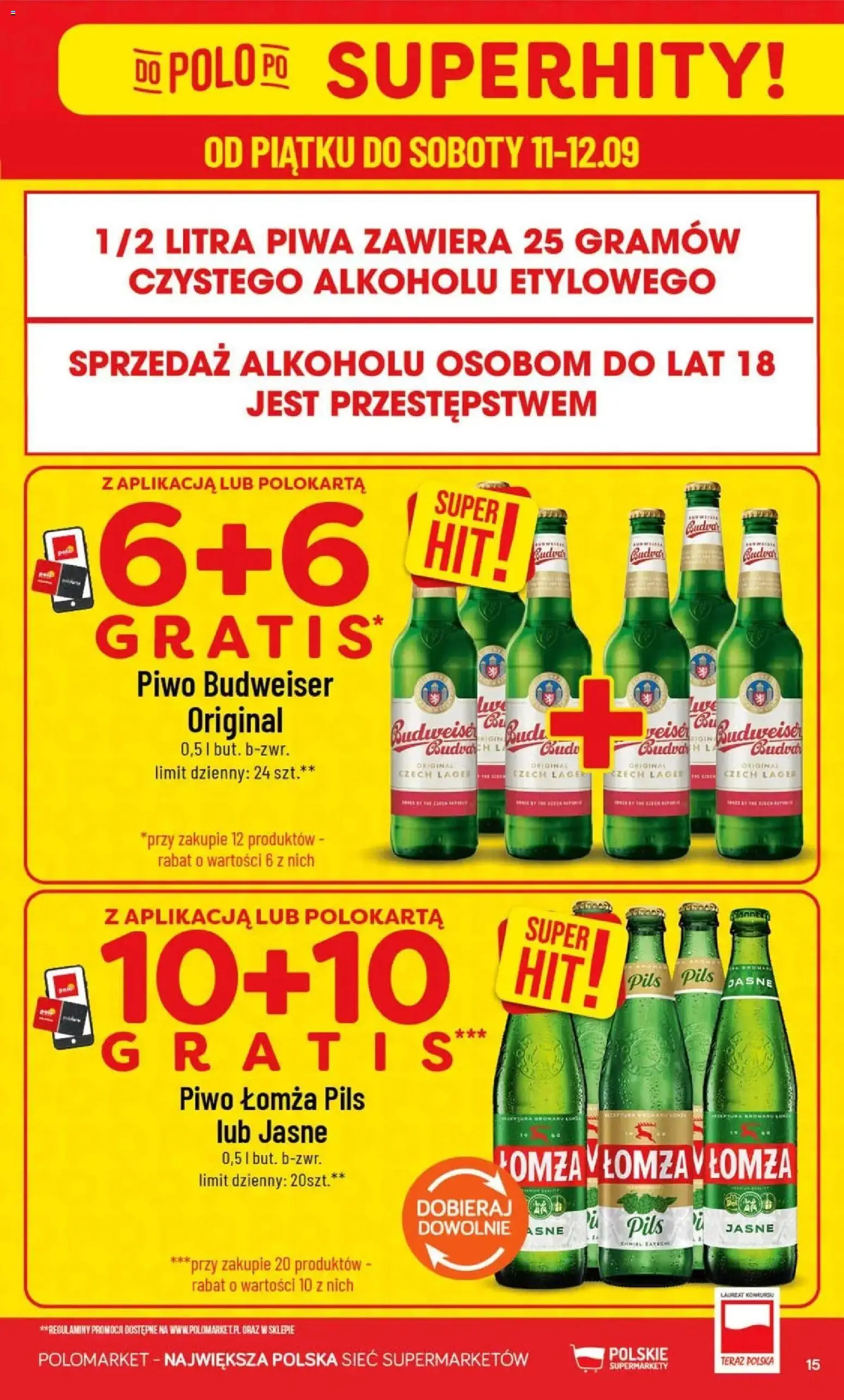 Nowa POLOmarket gazetka od jutra 09.09.2026 | Strona: 15 | Produkty: Budweiser, Piwo Budweiser, Piwo