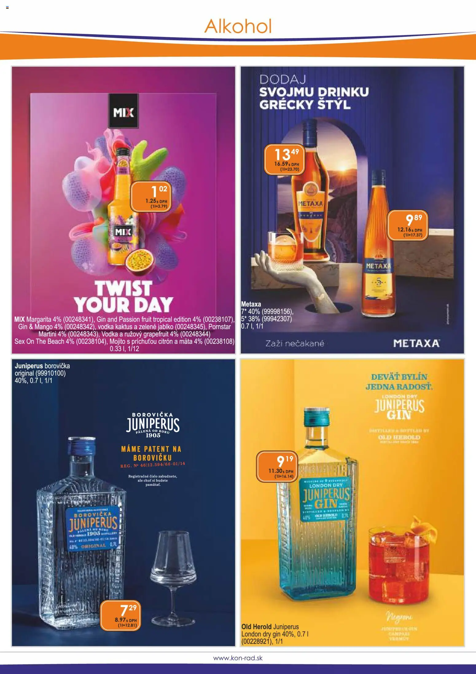 Nové KON - RAD akcie – leták je platný od 01.09.2026 | Strana: 5 | Produkty: Metaxa, Gin, Grapefruit, Alkohol