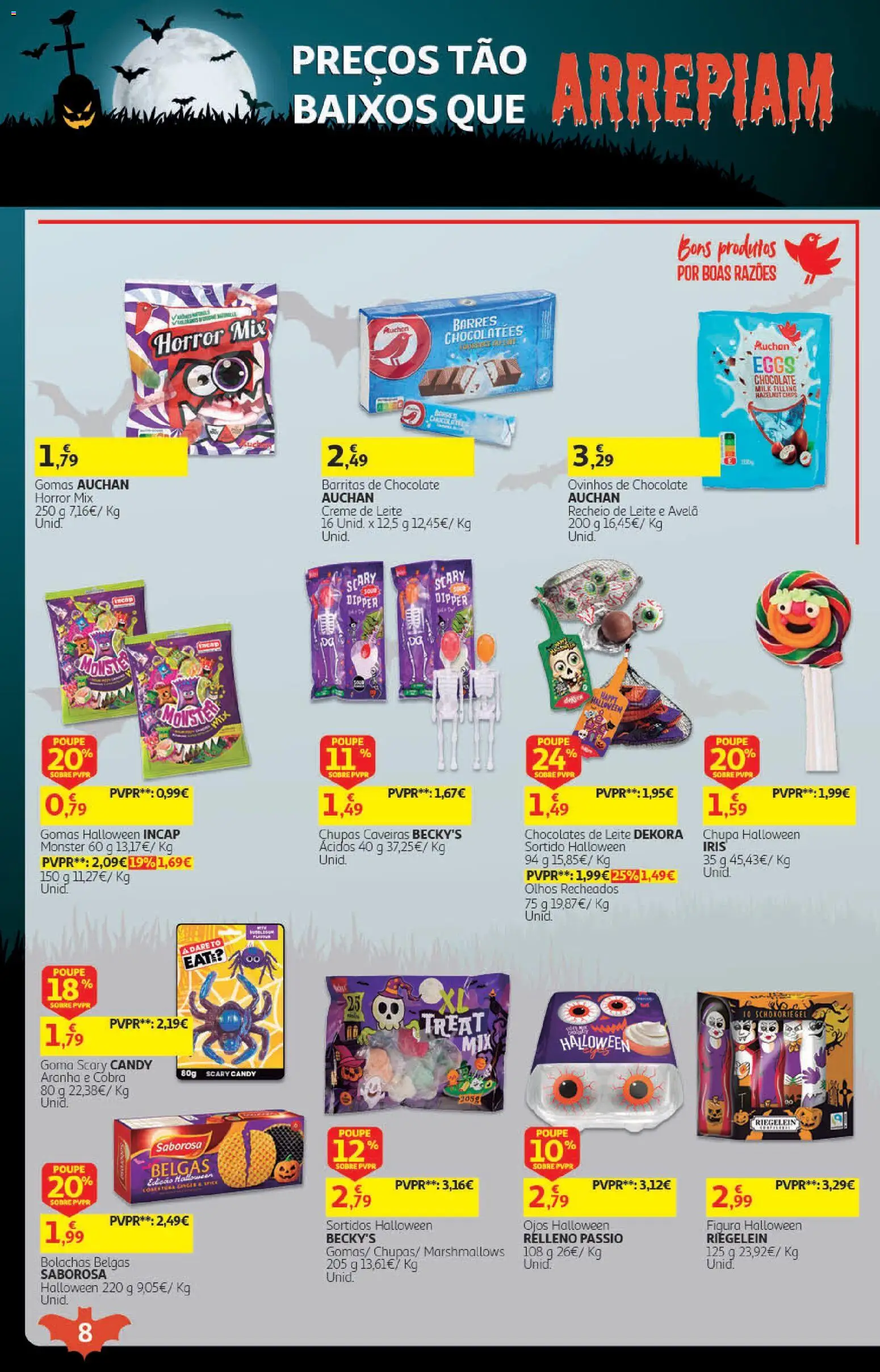 Auchan Halloween │ válido de 21/10/2026 | Página: 8 | Produtos: Bolachas, Chocolates, Gomas, Creme
