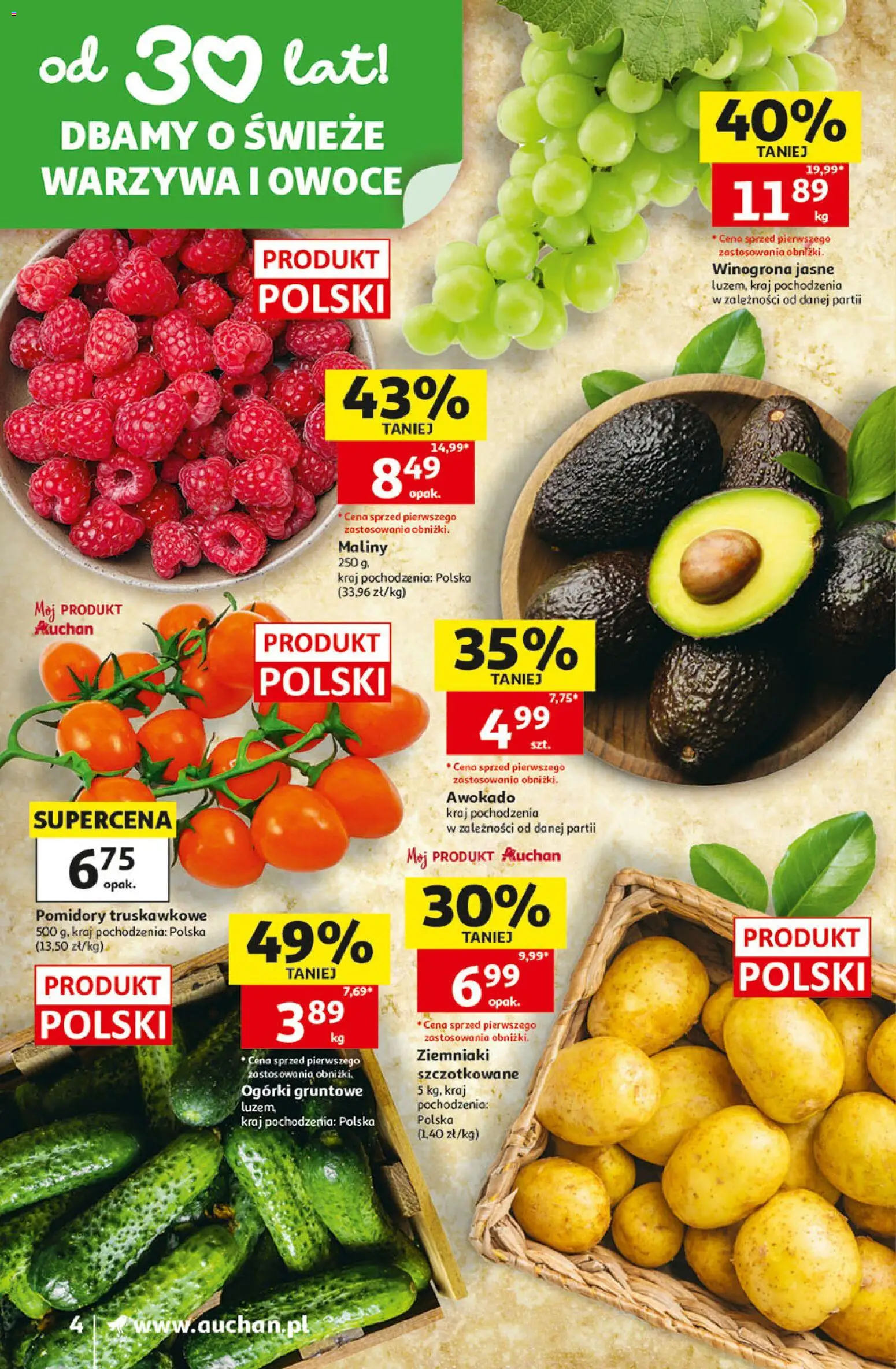 Auchan gazetka od 02.07.2026 | Strona: 4 | Produkty: Maliny, Ogórki, Awokado, Owoce