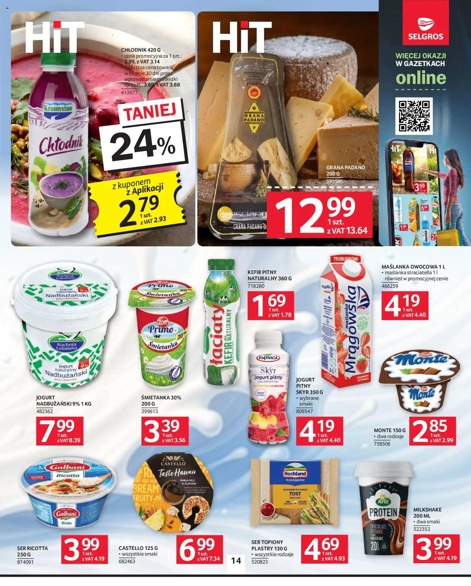 Selgros cash&carry gazetka od 02.07.2026 | Strona: 14 | Produkty: Ser topiony, Malina, Grana padano, Jogurt pitny