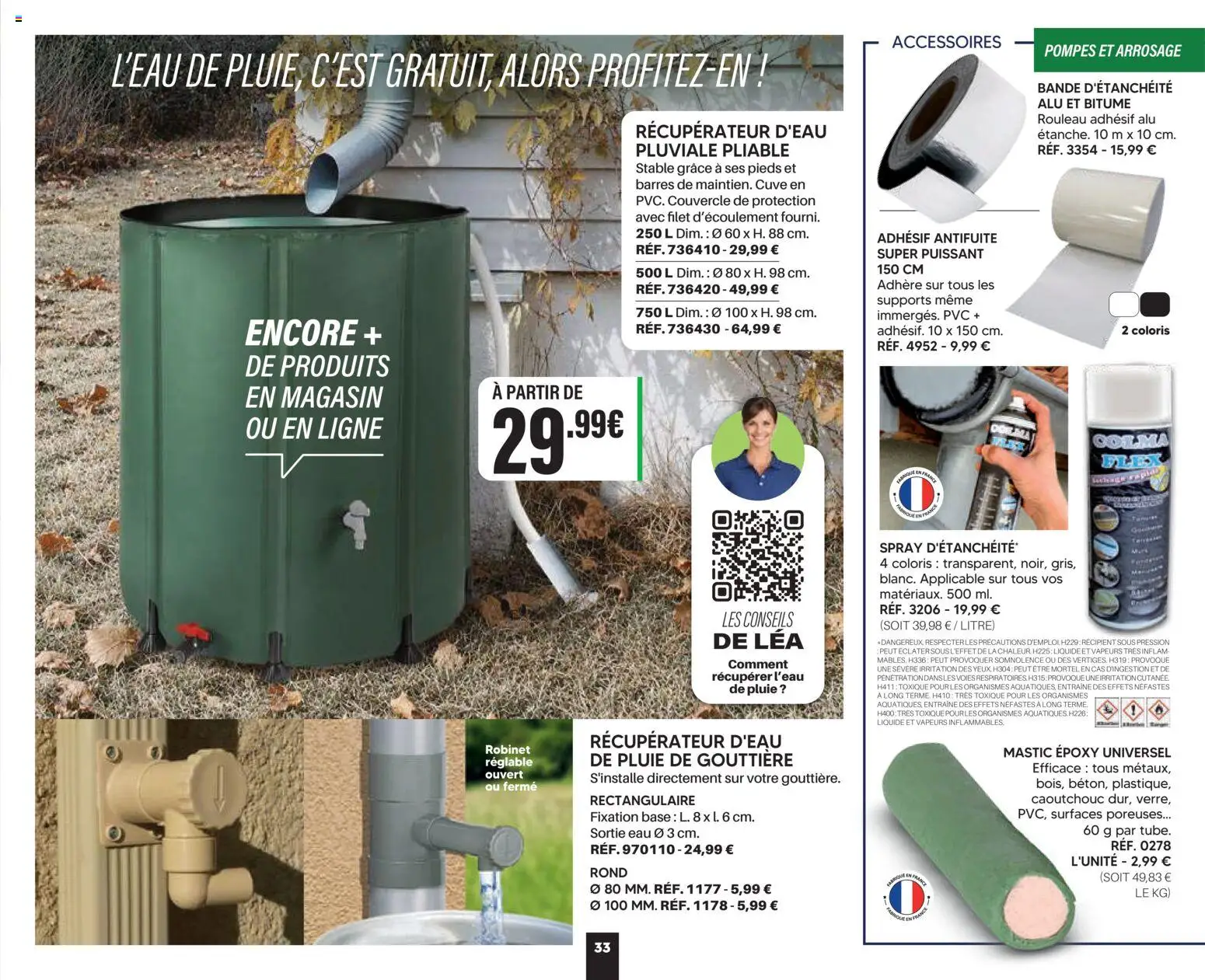 {H1} | Page: 33 | Produits: Base, Robinet, Gouttière, Récupérateur d'eau