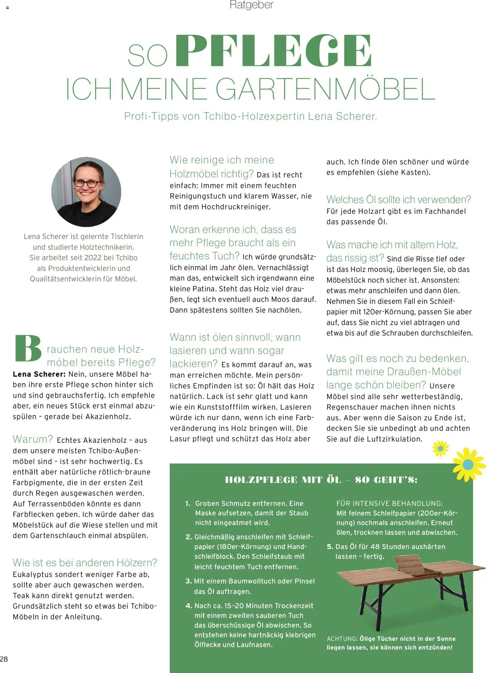 Tchibo Magazin Momente – gültig ab 23.03.2026 | Seite: 28 | Produkte: Öl, Gartenmöbel, Pinsel, Maske