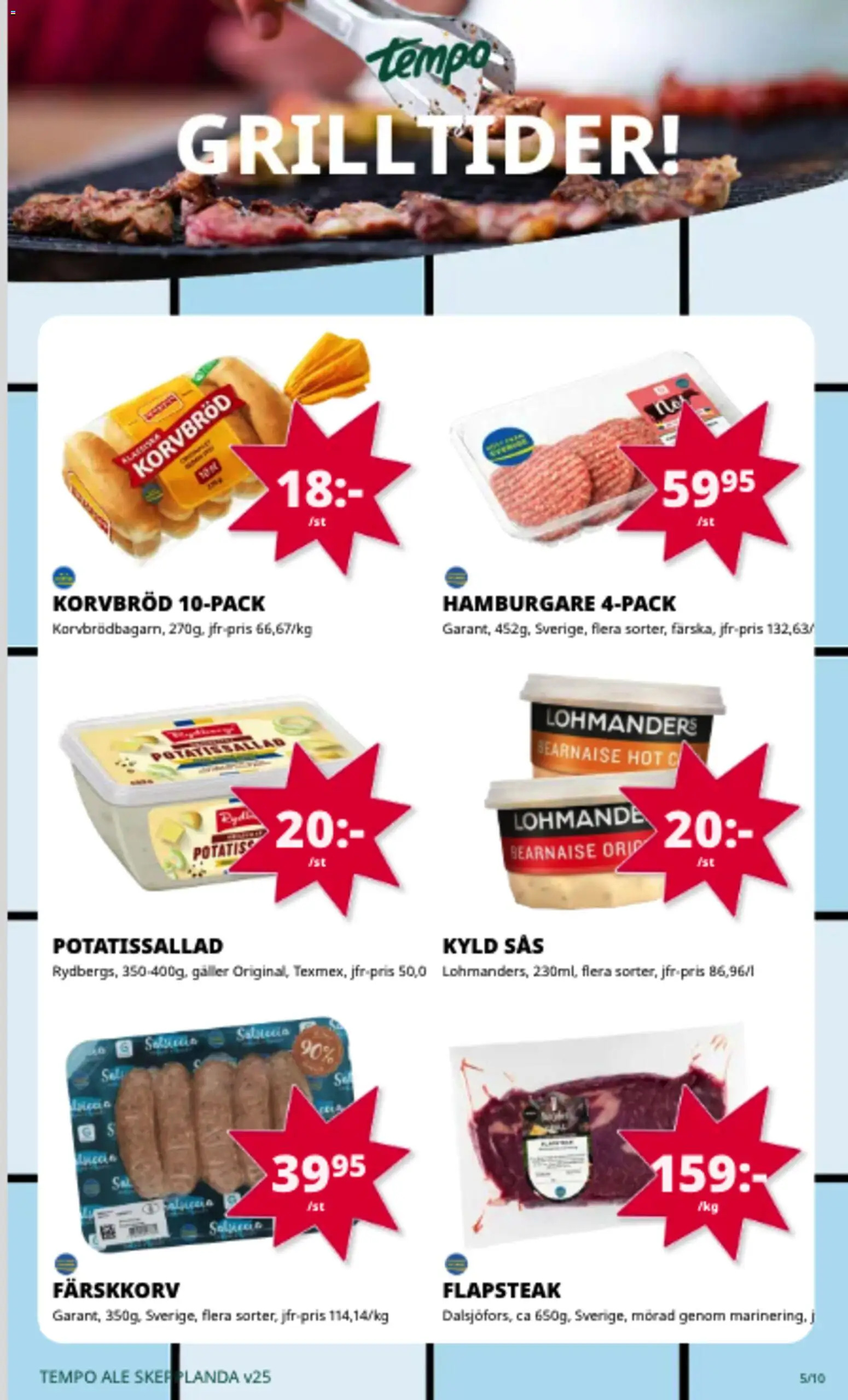 Tempo reklamblad aktuell från 15.06.2026 | Sida: 5 | Produkter: Potatissallad, Hamburgare, Galler, Sallad