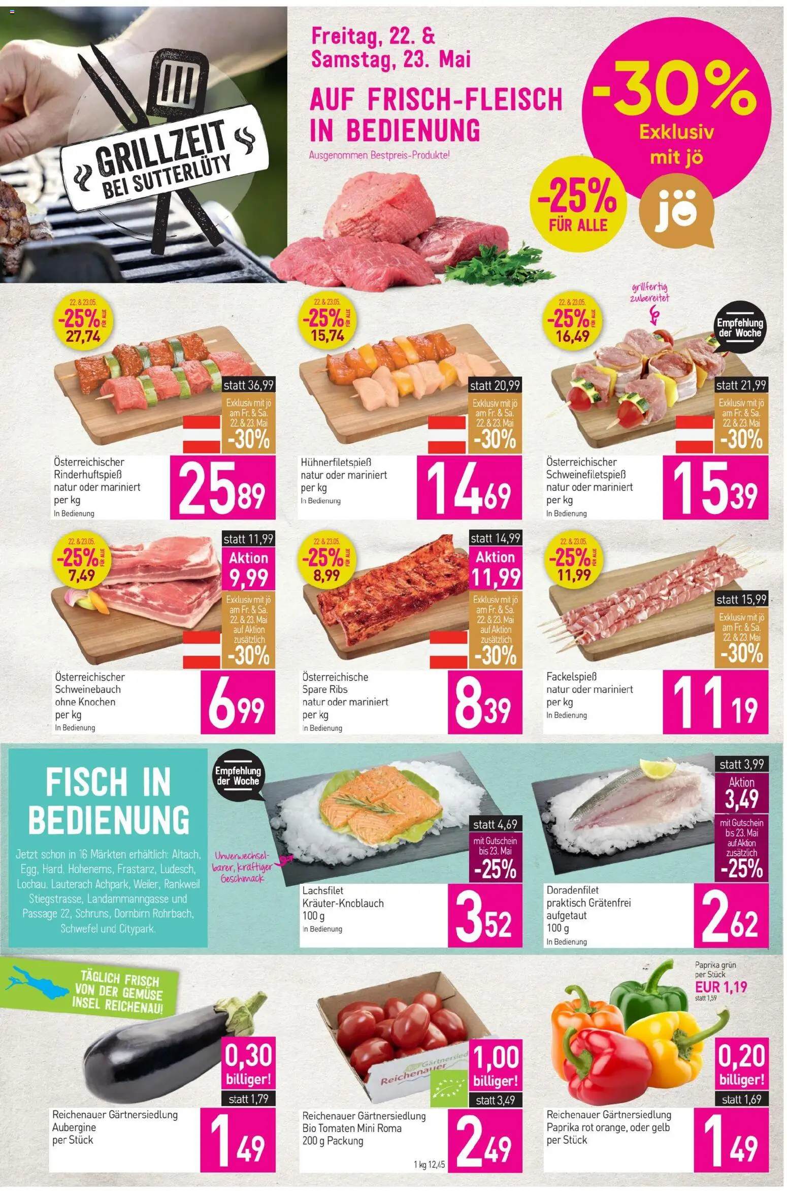 Sutterlüty Flugblatt gültig ab 21.05.2026 | Seite: 3 | Produkte: Gemüse, Aubergine, Tomaten, Fisch