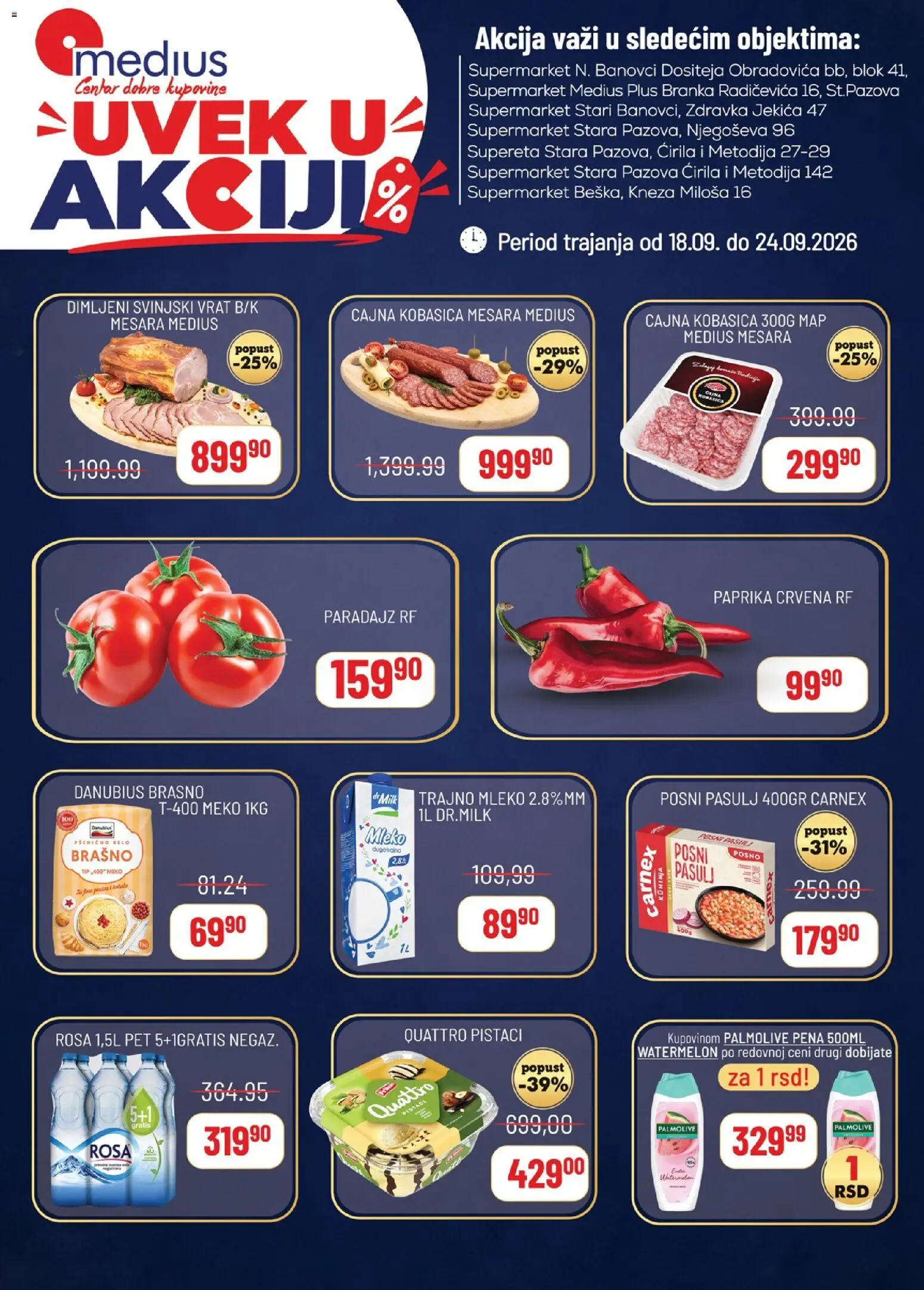 Medius katalog - važi od 18.09.2026 | Strana: 1 | Proizvode: Dimljeni svinjski vrat, Pasulj, Paprika, Kobasica