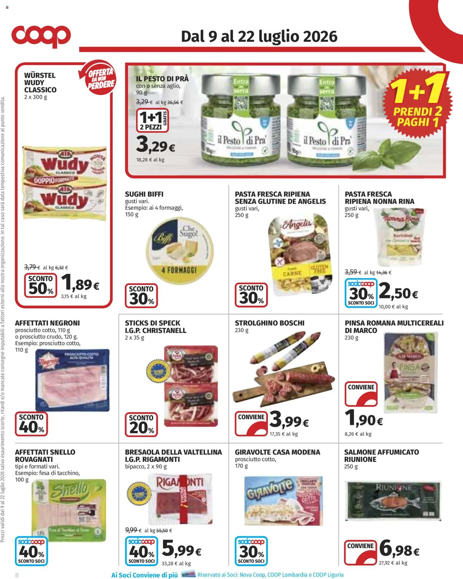 Volantino COOP del 09/07/2026 | Pagina: 8 | Prodotti: Salmone affumicato, Bresaola, Pasta, Wurstel