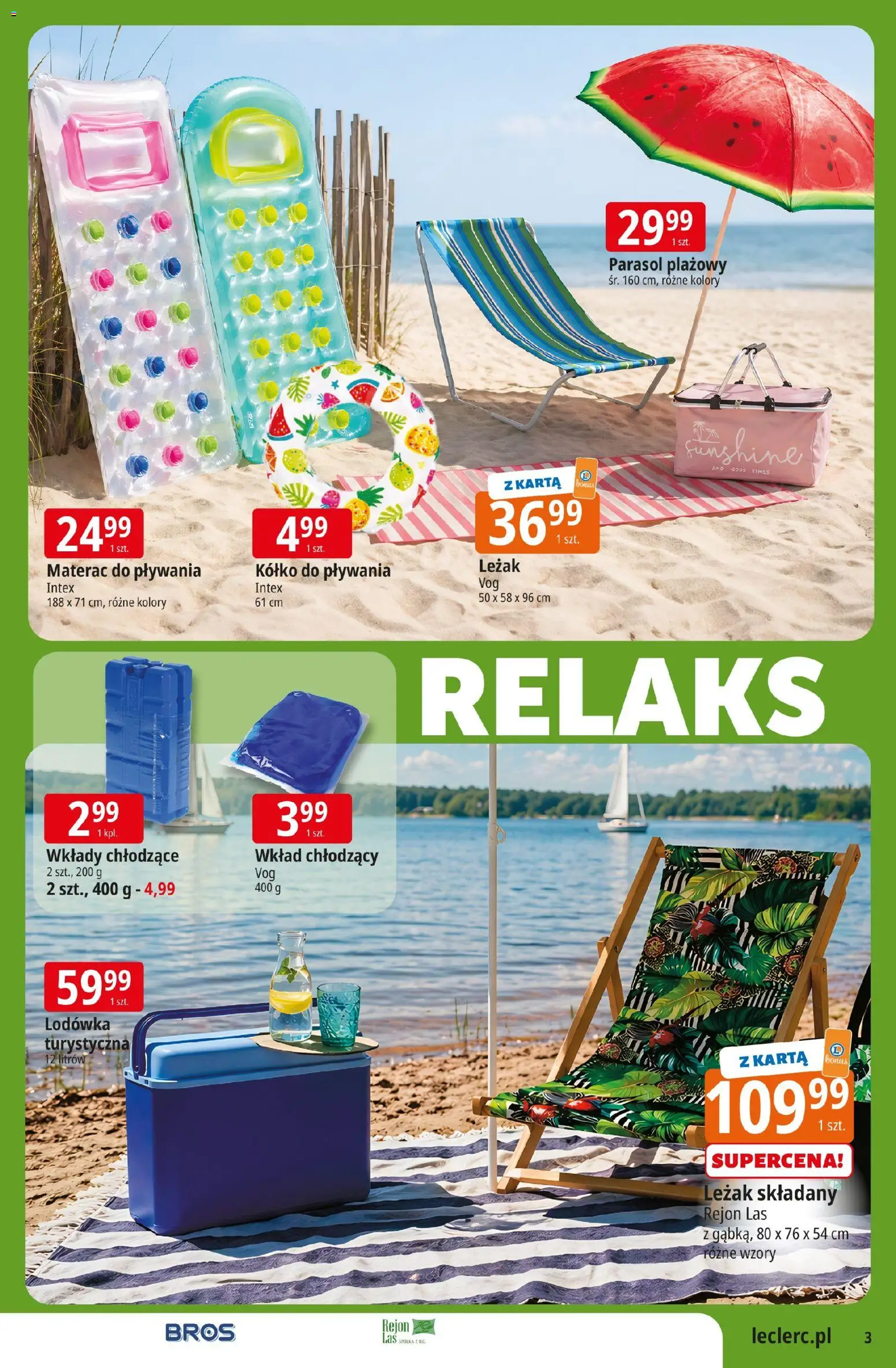 E.Leclerc gazetka - Zamość od 12.05.2026 | Strona: 3 | Produkty: Parasol, Lodówka, Materac, Leżak