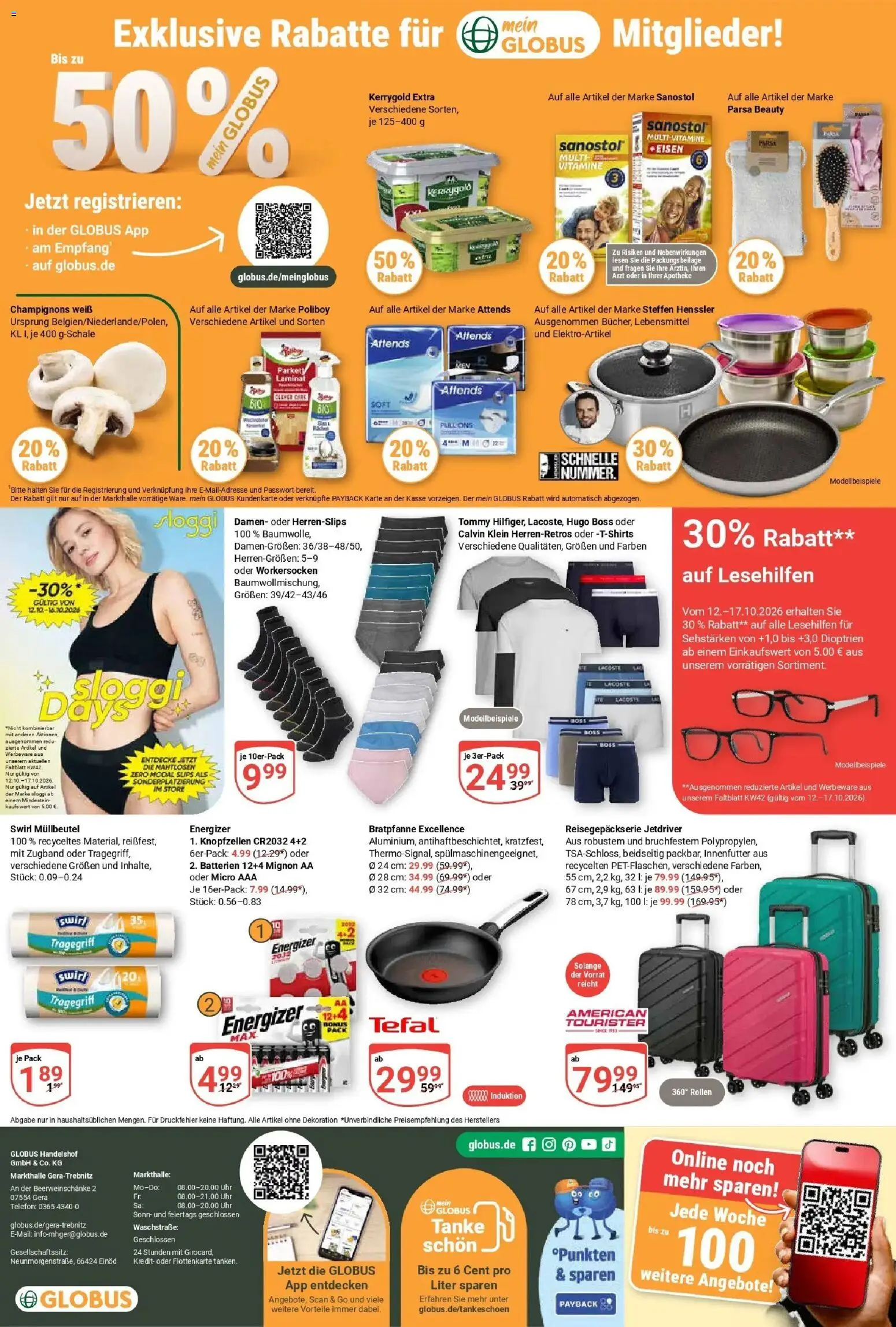 Globus Prospekt Gera (ab 12.10.2026) » Angebote online | Seite: 28 | Produkte: Batterien, Champignons, Telefon, Uhr