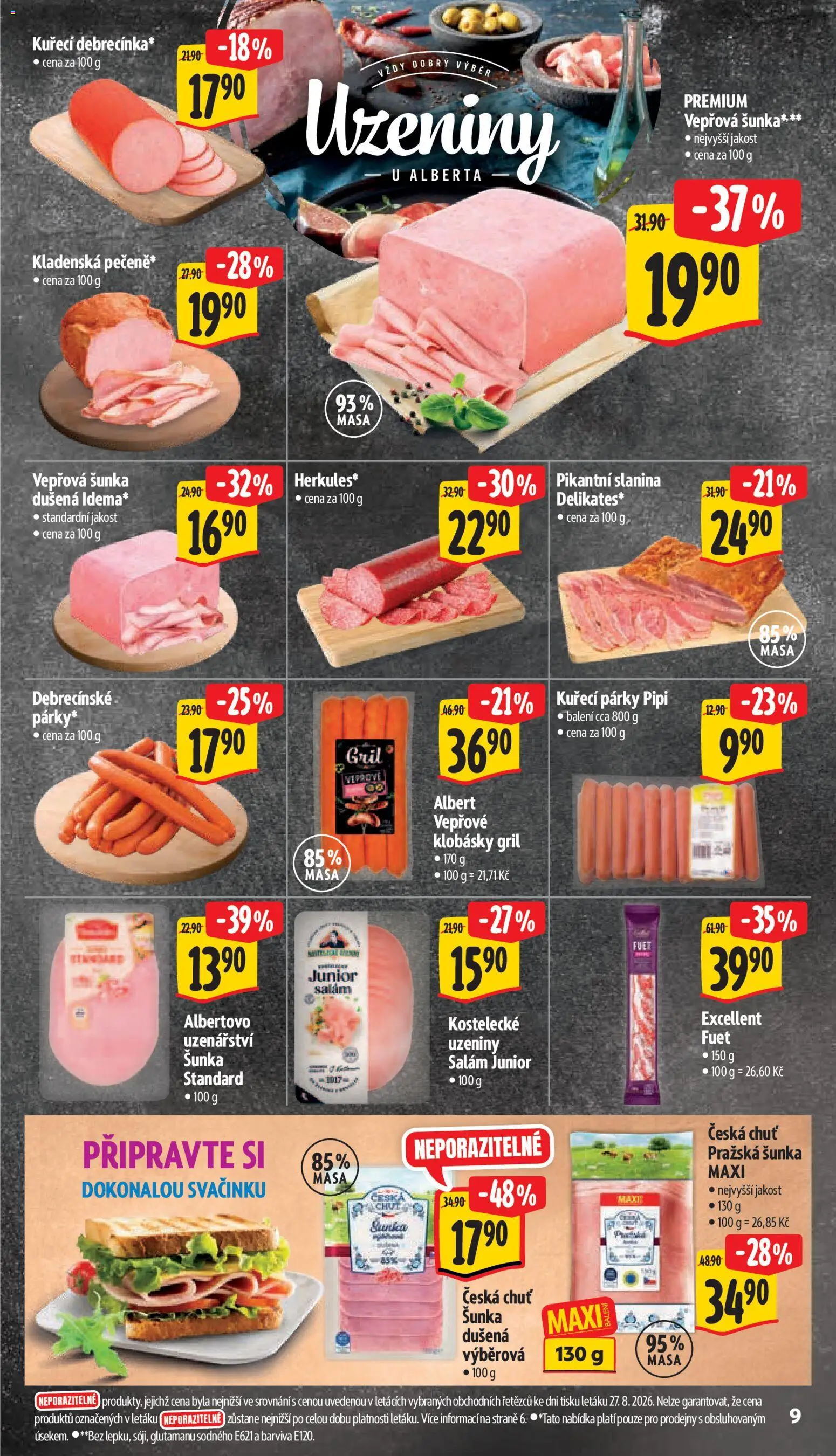 Albert leták - Supermarket od 02.09.2026 | Strana: 17 | Produkty: Salám, Párky, Pražská šunka, Slanina