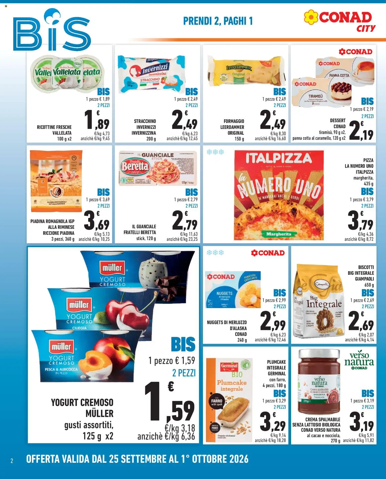 Volantino Conad del 25/09/2026 | Pagina: 2 | Prodotti: Merluzzo d’Alaska, Panna, Biscotti, Guanciale
