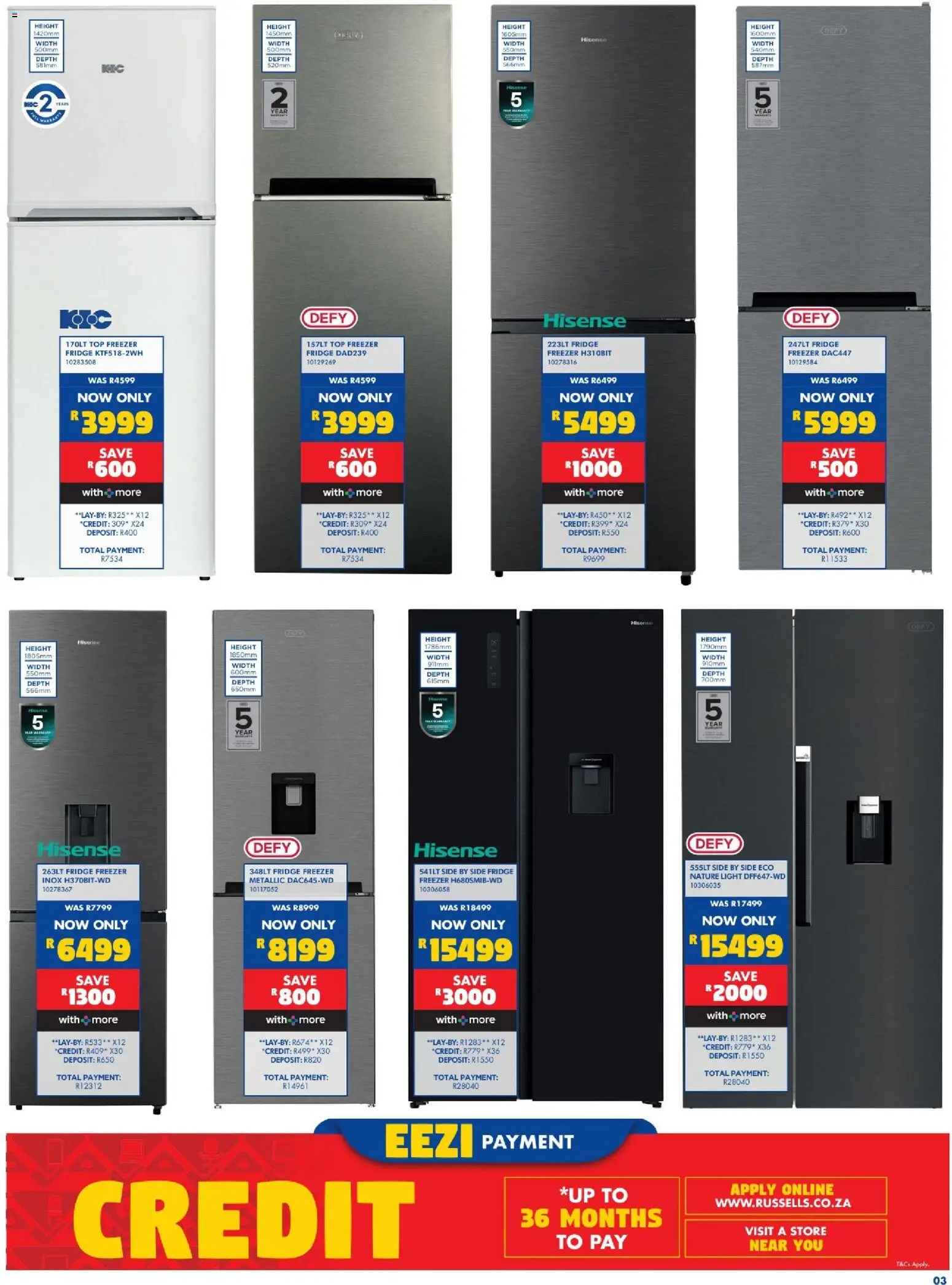 New Russells catalogue – valid from 15/10/2026 | Page: 3 | Products: Freezer, Fridge, Light