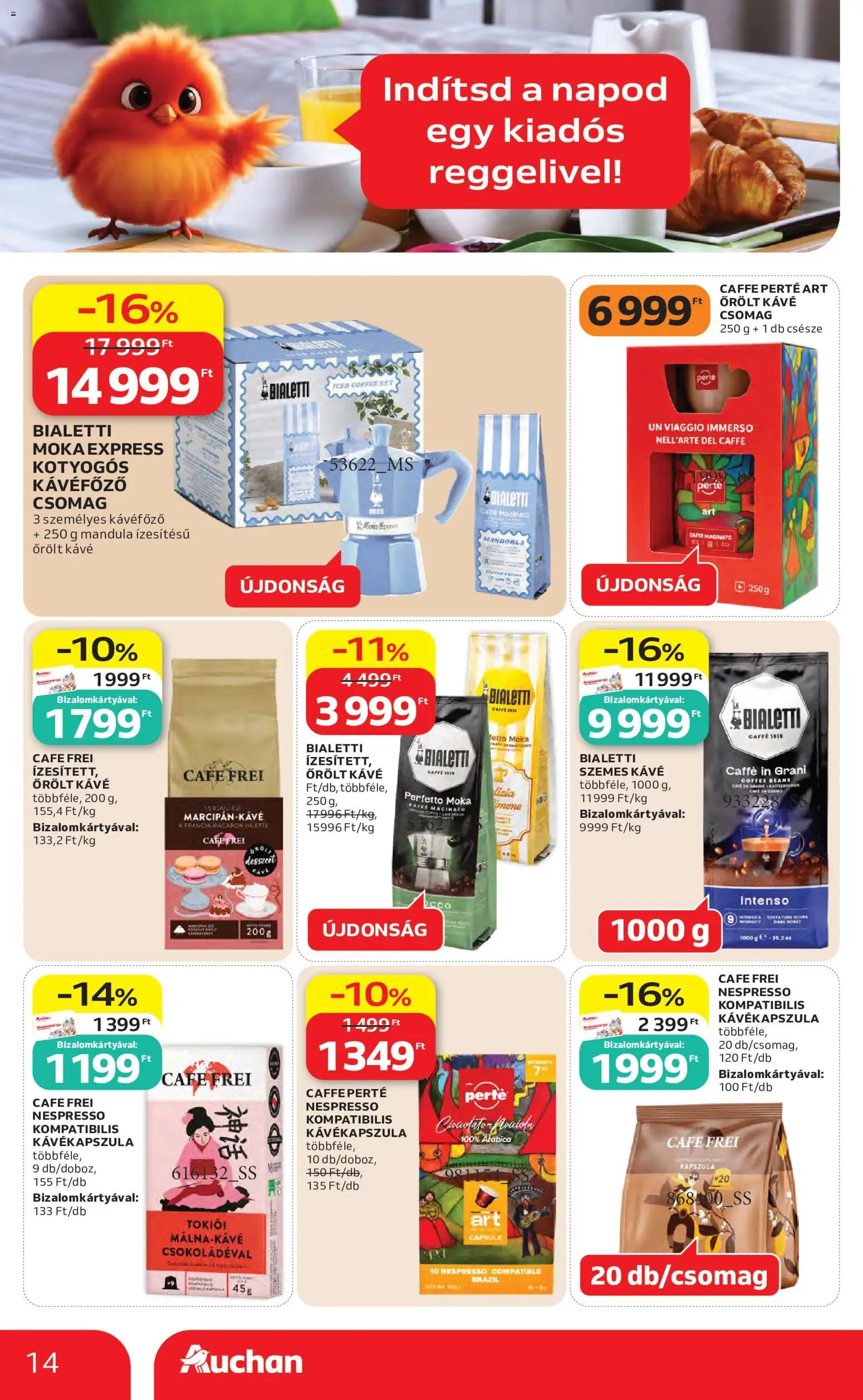 Auchan akciós ujság - amely érvényes a következő dátumtól: 04.06.2026 | Oldal: 14 | Termékek: Kávékapszula, Kávéfőző, Mandula, Őrölt kávé