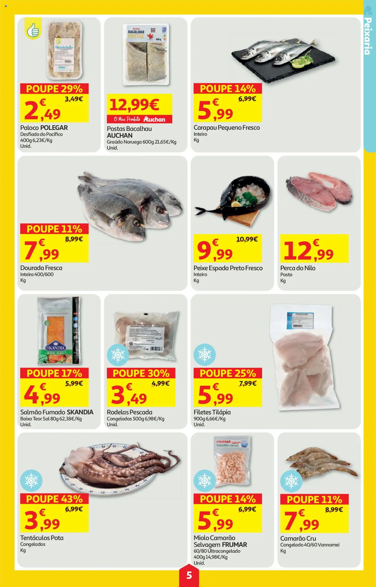 Auchan folheto │ válido de 16.04.2026 | Página: 5 | Produtos: Bacalhau, Camarão, Salmão, Peixe
