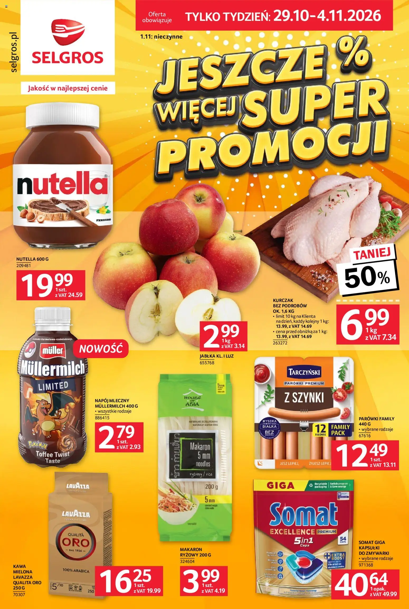 Selgros cash&carry gazetka - Jeszcze więcej super promocji od 29.10.2026 | Strona: 1 | Produkty: Kurczak, Lavazza, Jabłka, Makaron