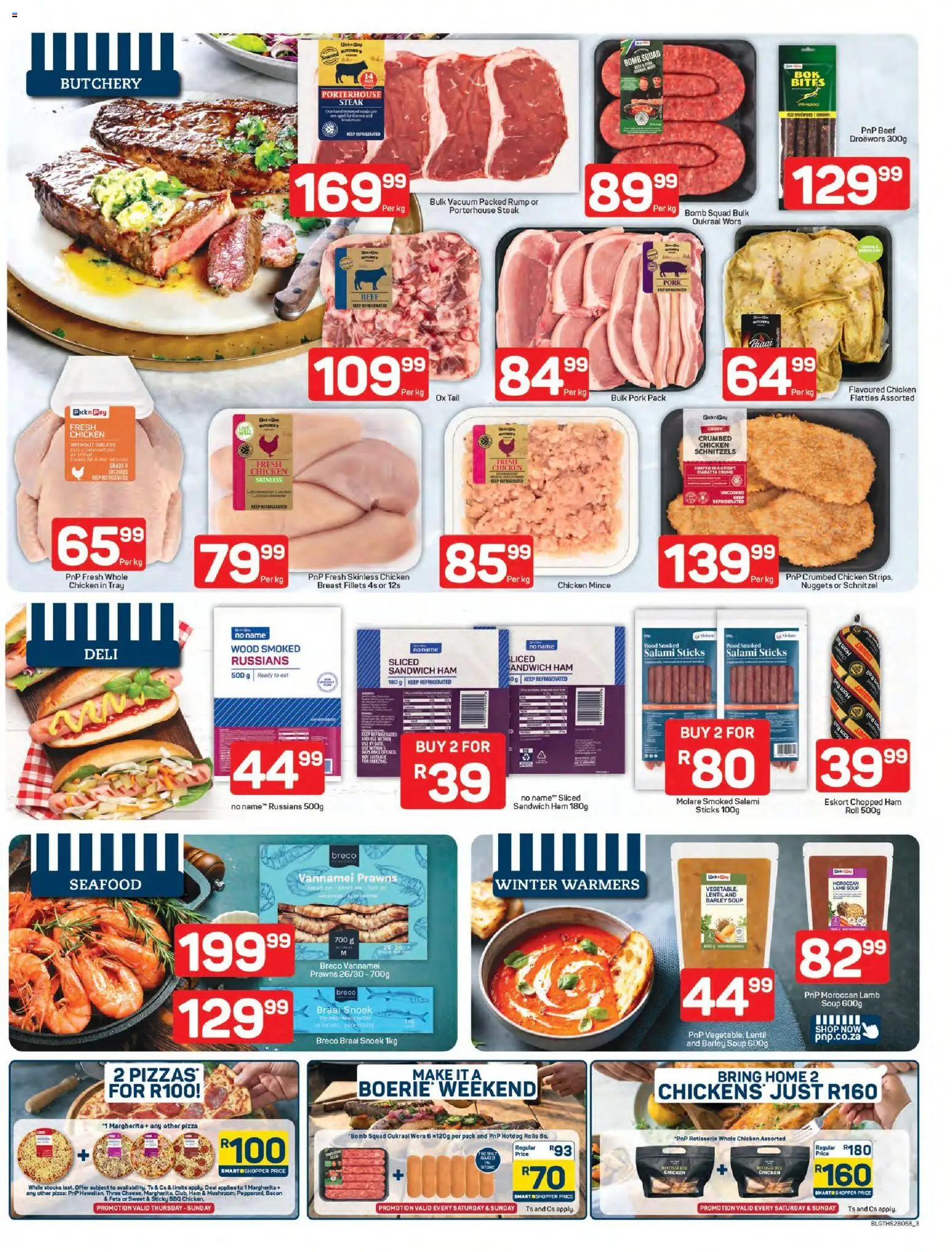 New Pick n Pay catalogue – valid from 20.04.2026 | Page: 3 | Products: Salami, Pizza, Soup, Seafood