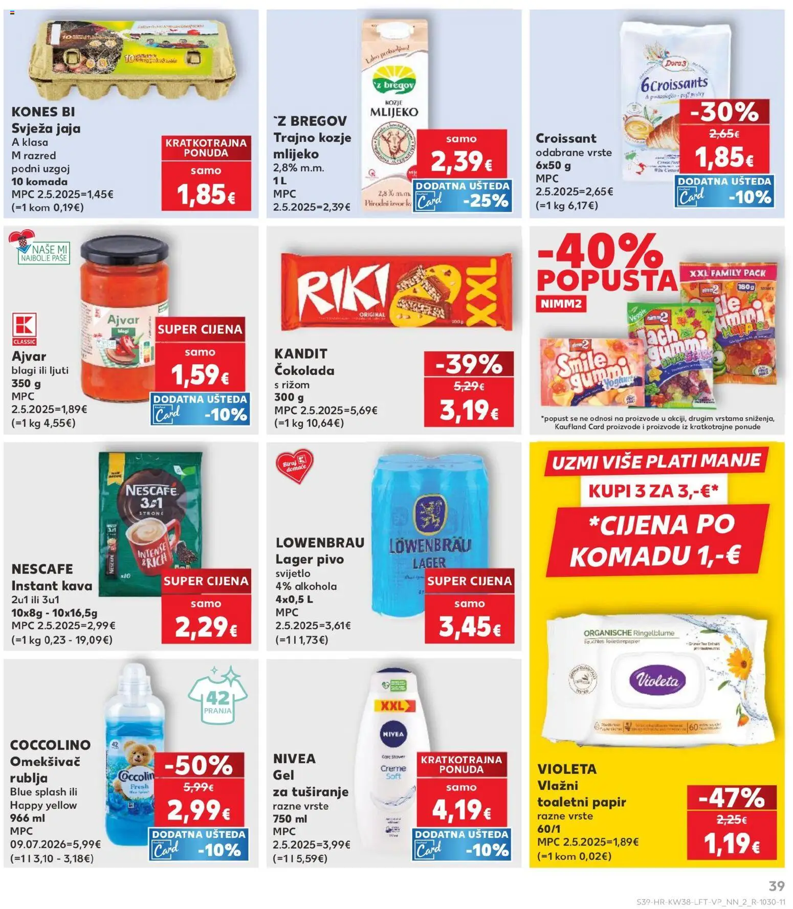 Kaufland HR akciós ujság - amely érvényes a következő dátumtól: 2026.09.16. | Oldal: 39 | Termékek: Löwenbräu, Croissant, Ajvár, Puff