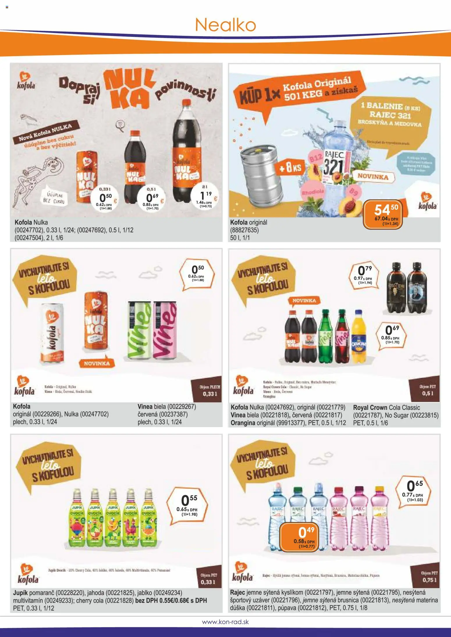 Nové KON - RAD akcie – leták je platný od 01.08.2026 | Strana: 33 | Produkty: Multivitamín, Rajec, Kofola, Vinea